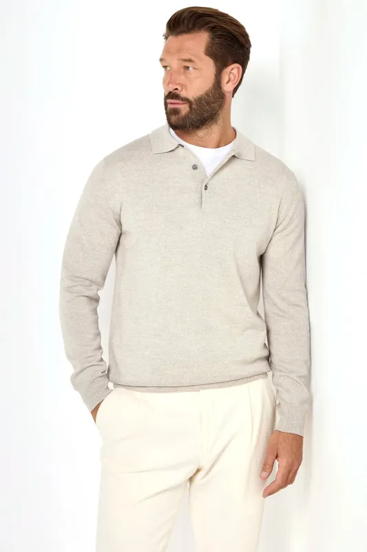Greige merino polo – Made in Italy sold by Pini Parma