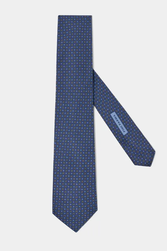 Blue micro fancy silk tie - Made in Italy sold by Pini Parma