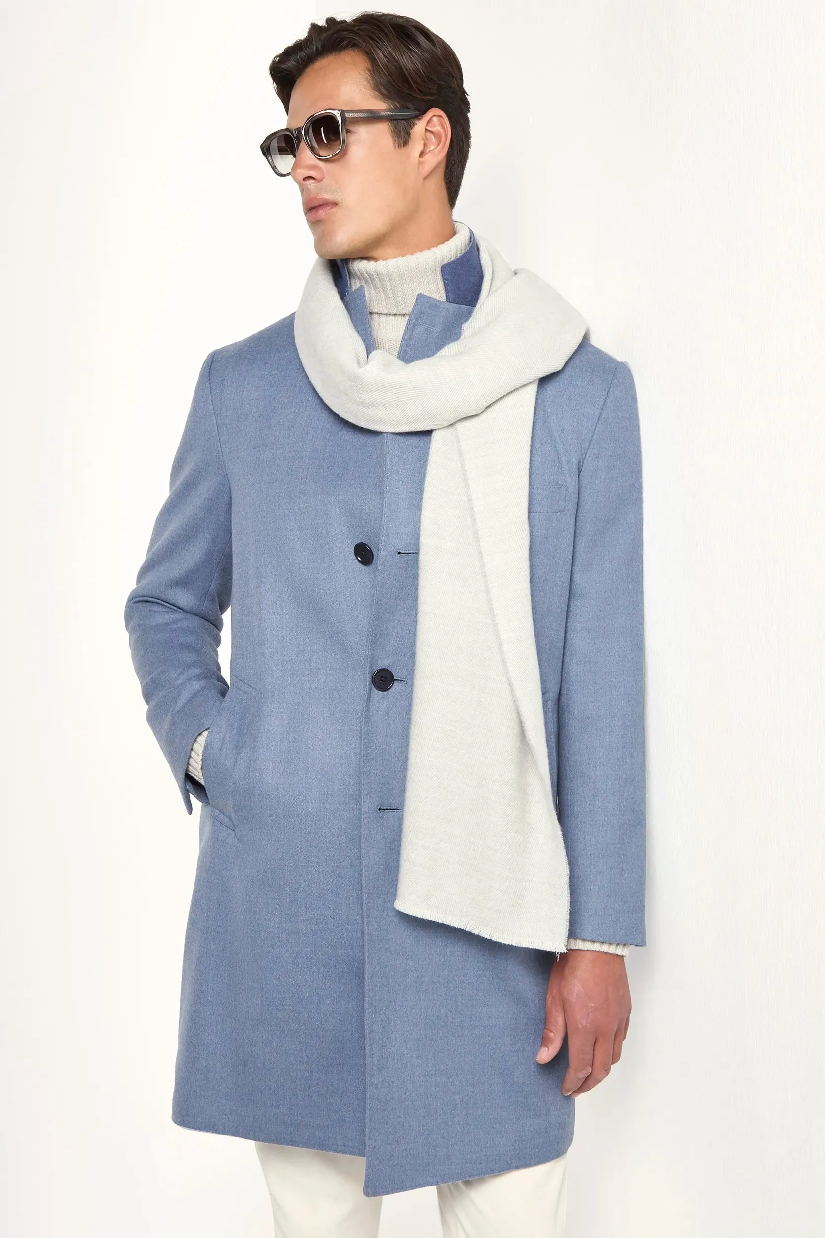 Dusty blue overcoat - Made in Italy sold by Pini Parma