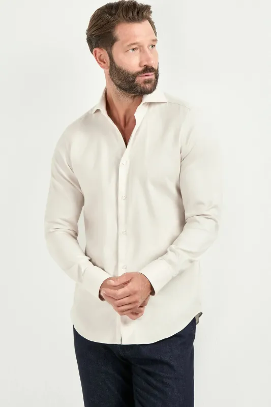 Ivory cotton and Tencel™ shirt - Made In Italy sold by Pini Parma