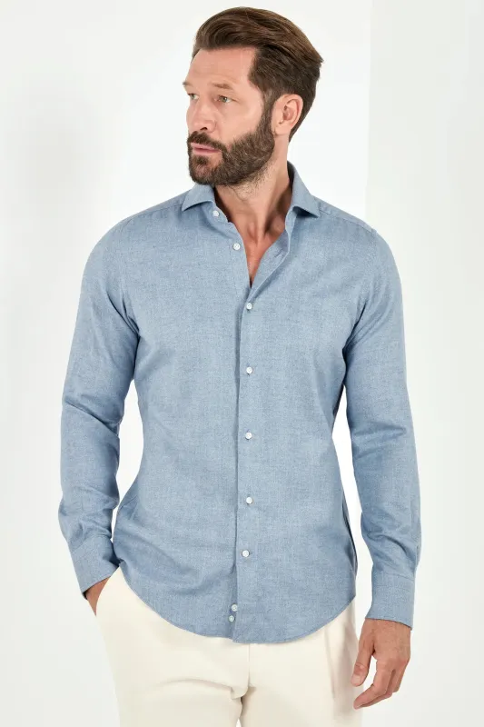 Light blue cotton and Tencel™ shirt - Made In Italy sold by Pini Parma