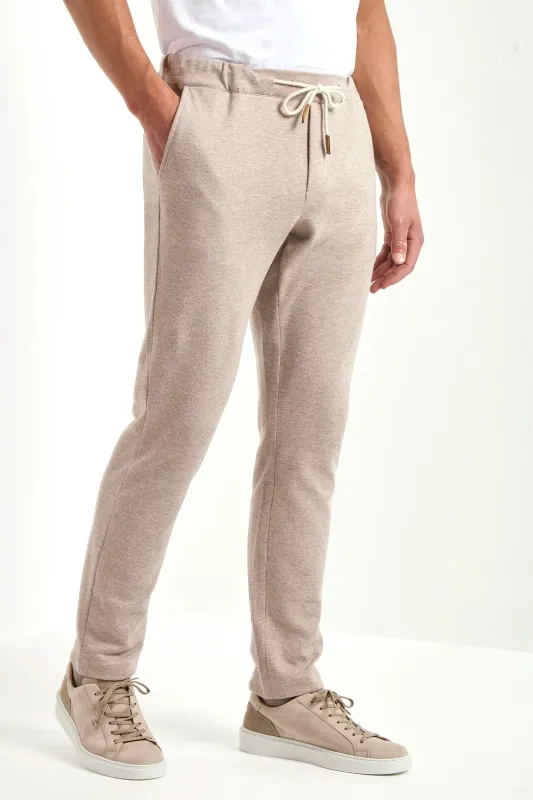 Taupe jersey jogger pants - Made in Italy sold by Pini Parma