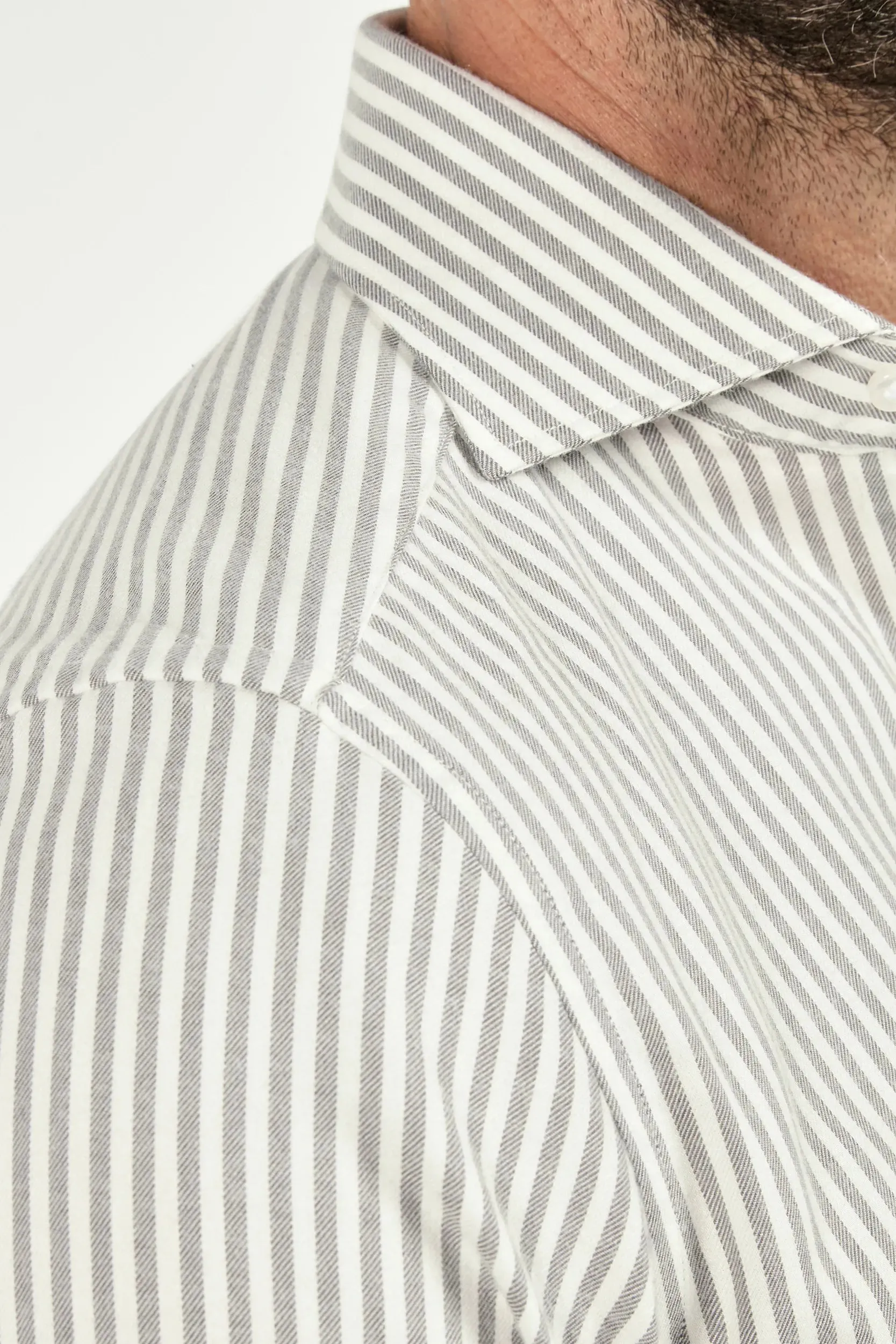 Grey striped cotton and cashmere shirt - Made in Italy sold by Pini Parma product image thumbnail 3