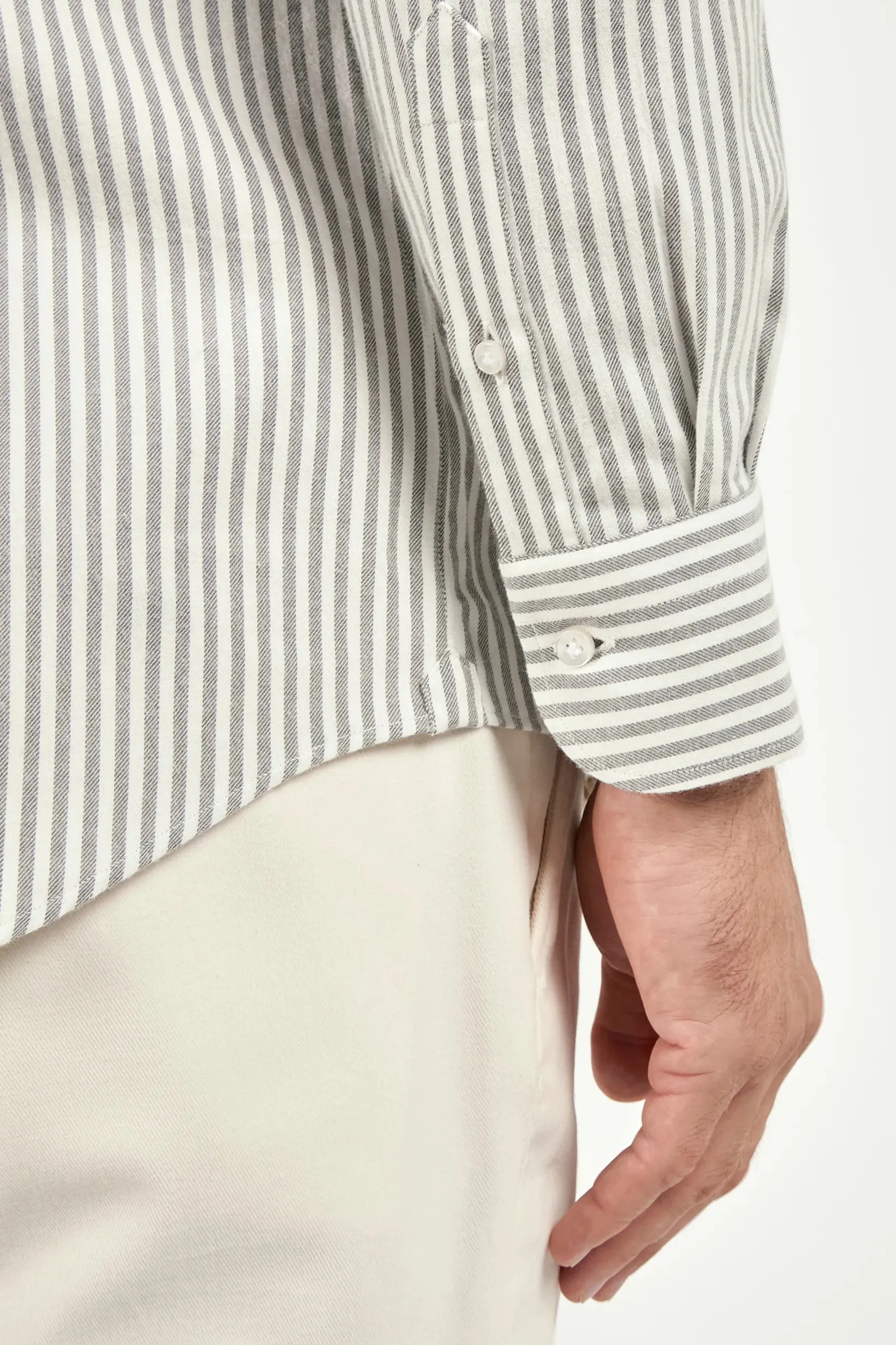 Grey striped cotton and cashmere shirt - Made in Italy sold by Pini Parma product image thumbnail 4