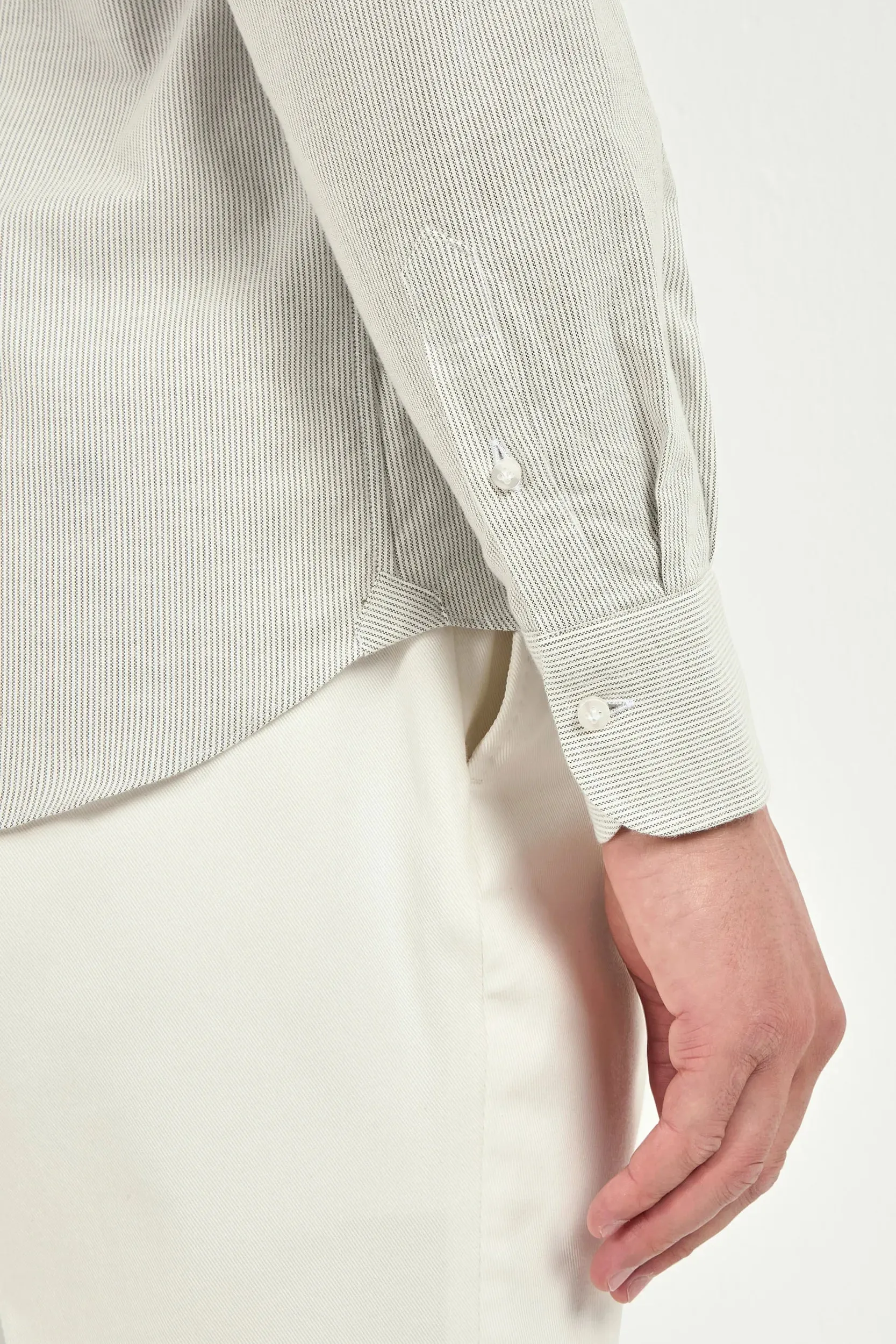 Grey striped brushed cotton button down shirt - Made In Italy sold by Pini Parma product image thumbnail 2
