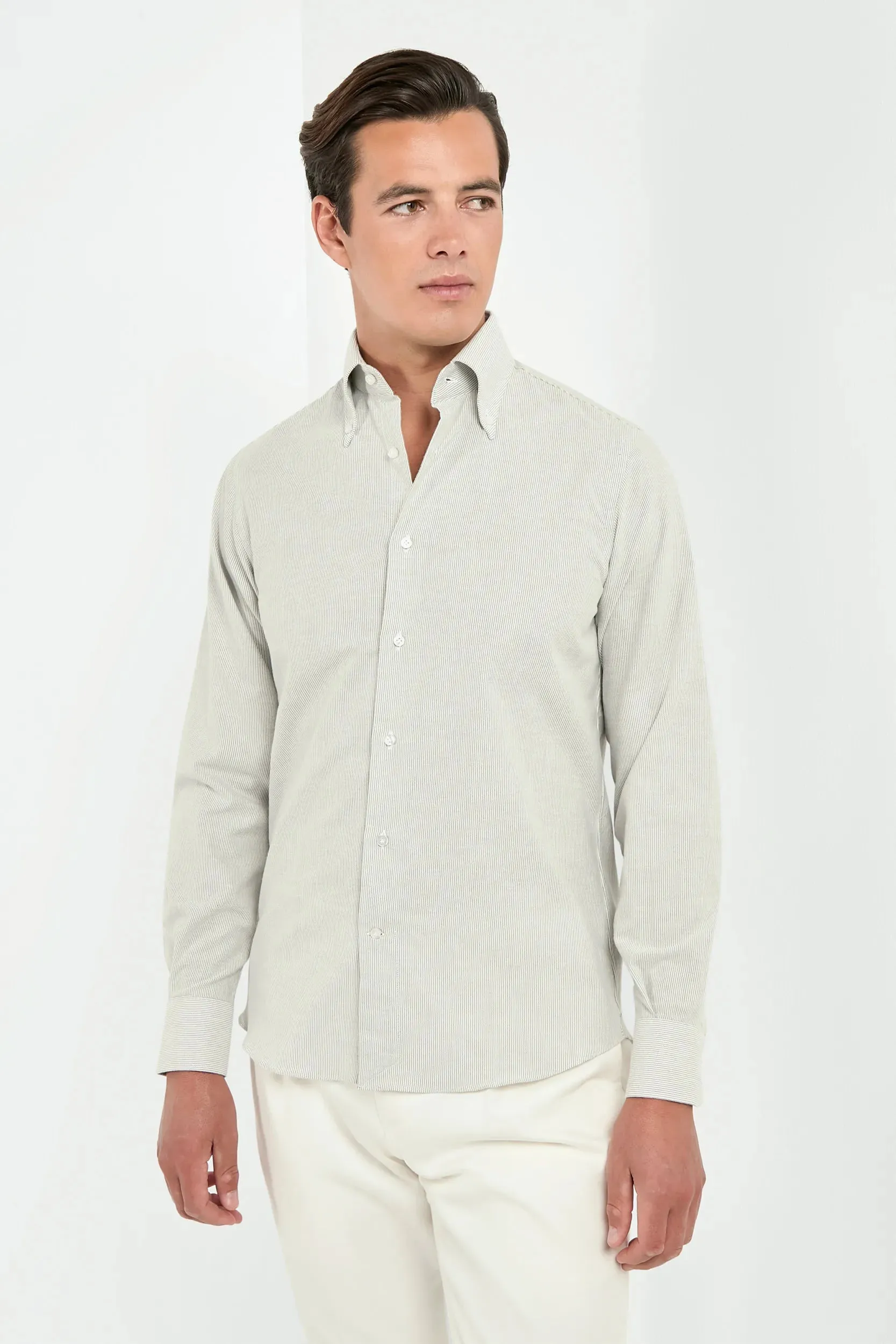 Grey striped brushed cotton button down shirt - Made In Italy sold by Pini Parma