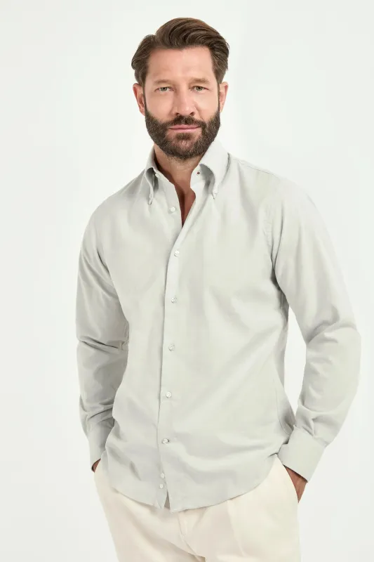 Grey brushed cotton button down shirt - Made In Italy sold by Pini Parma