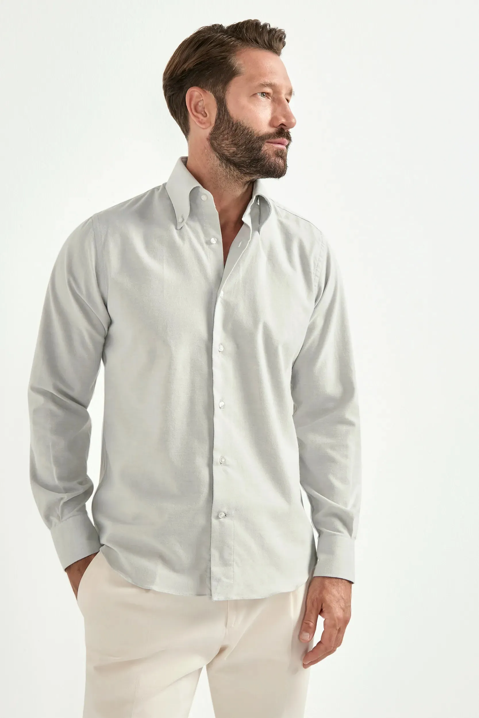 Grey brushed cotton button down shirt - Made In Italy sold by Pini Parma product image thumbnail 4