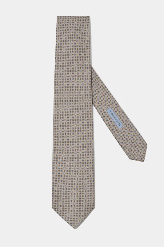 Taupe micro fancy silk tie - Made in Italy sold by Pini Parma