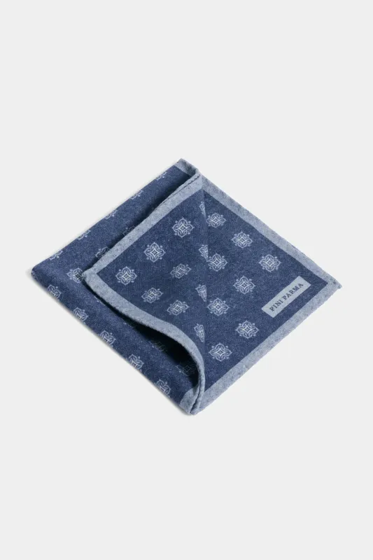 Navy blue fancy pocket square - Made in Italy sold by Pini Parma