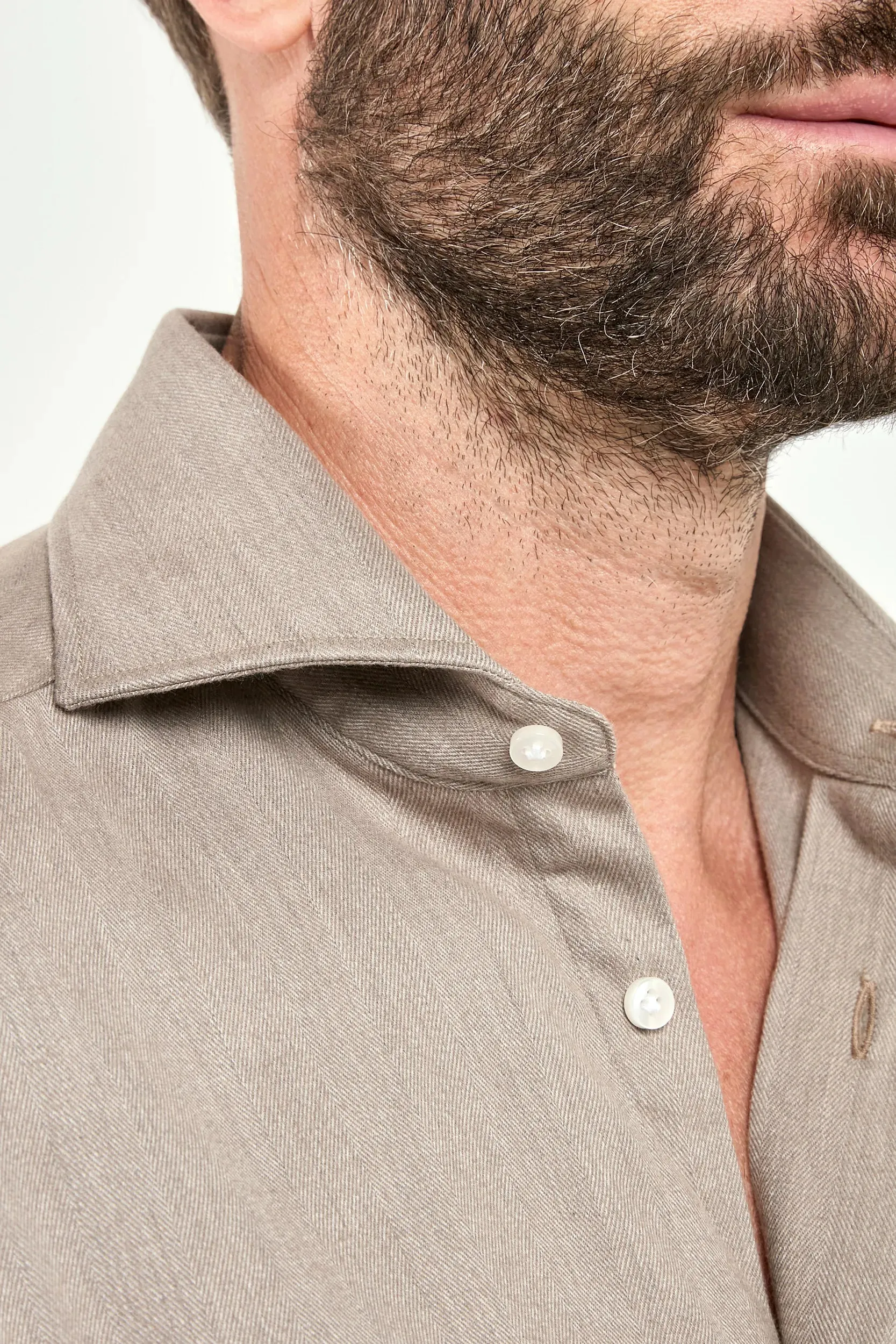 Taupe cotton and Tencel™ shirt - Made In Italy sold by Pini Parma product image thumbnail 4