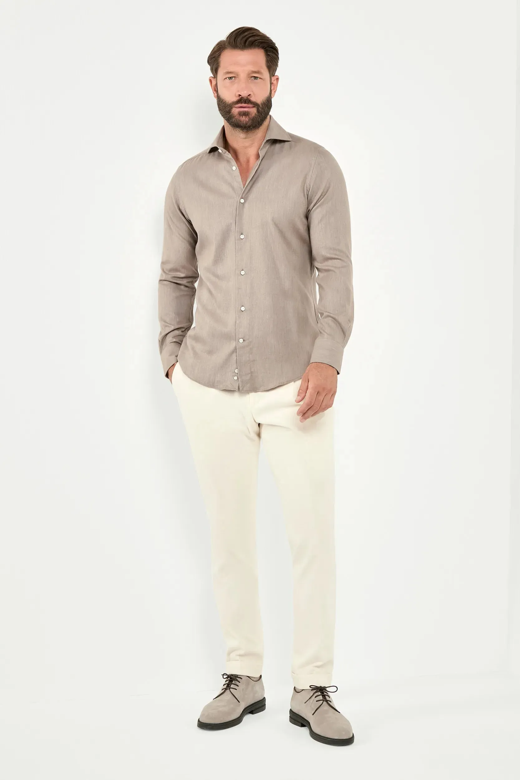 Taupe cotton and Tencel™ shirt - Made In Italy sold by Pini Parma product image thumbnail 3