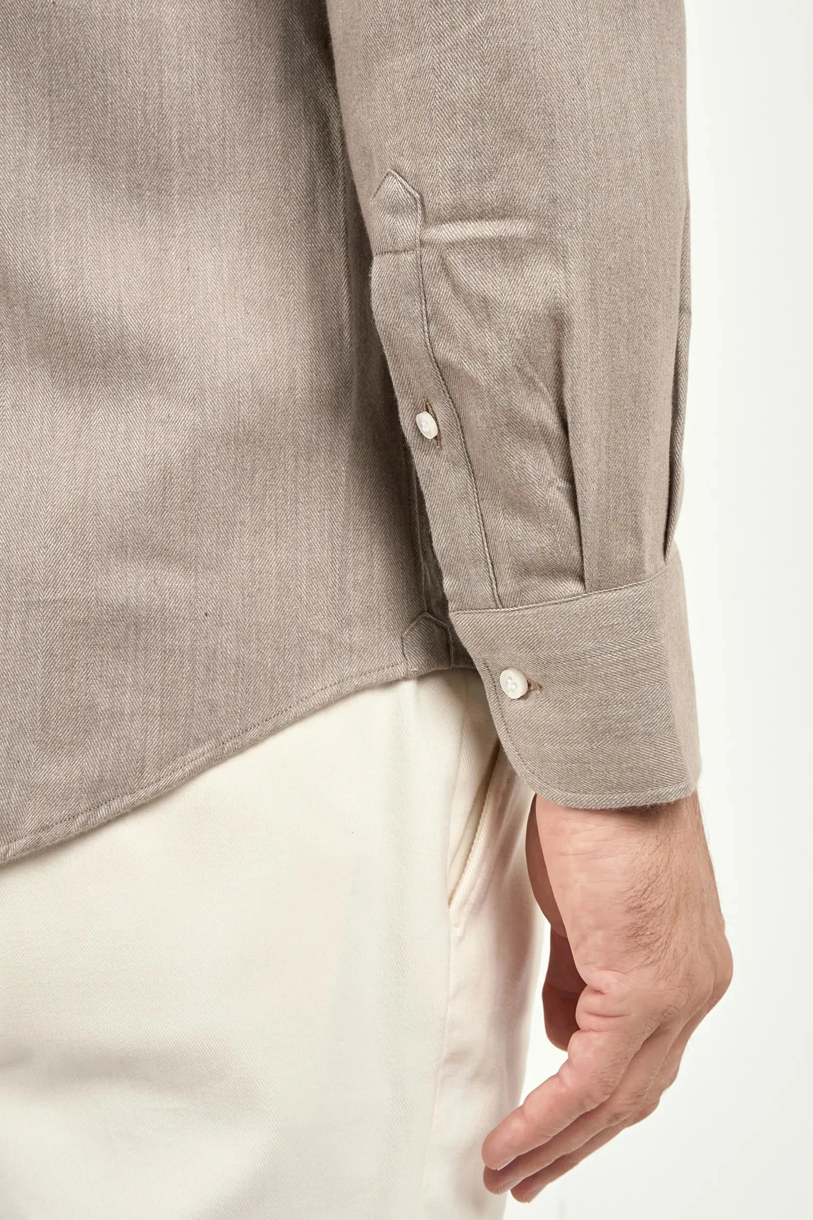 Taupe cotton and Tencel™ shirt - Made In Italy sold by Pini Parma product image thumbnail 2