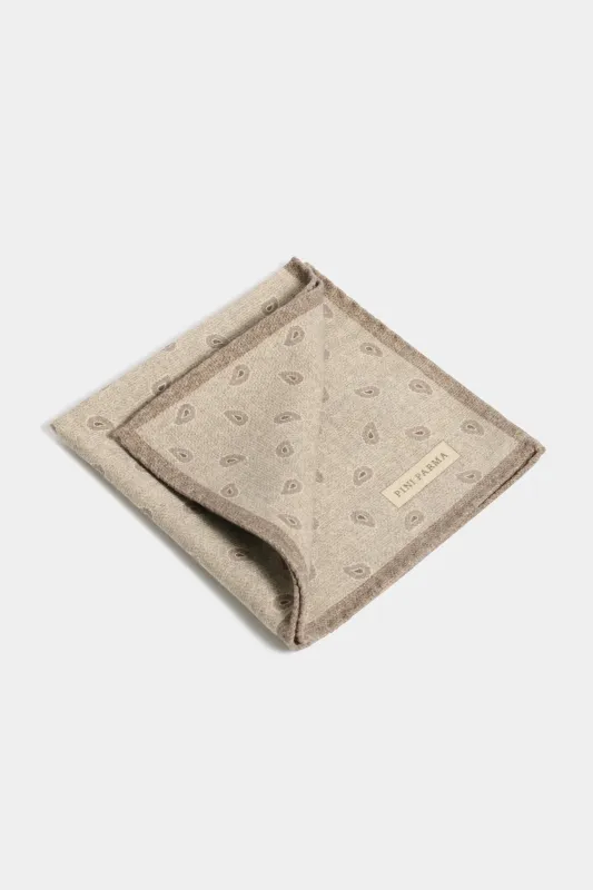 Taupe paisley pocket square - Made in Italy sold by Pini Parma