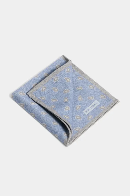 Avio blue paisley pocket square - Made in Italy sold by Pini Parma