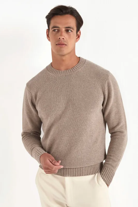 Taupe merino crewneck - Made in Italy made by Pini Parma