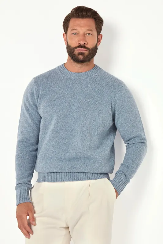 Dusty blue merino crewneck - Made in Italy sold by Pini Parma