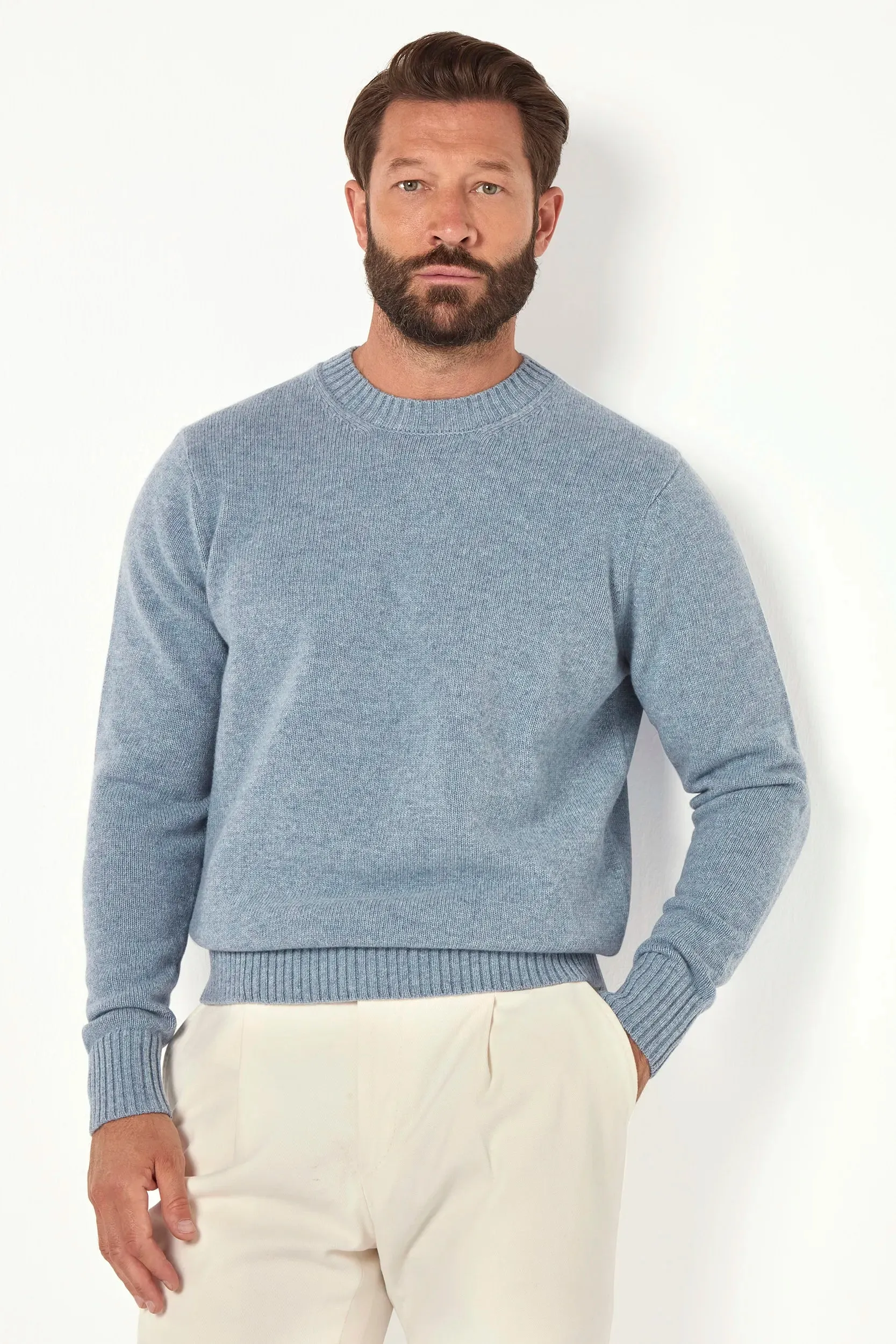 Dusty blue merino crewneck - Made in Italy sold by Pini Parma