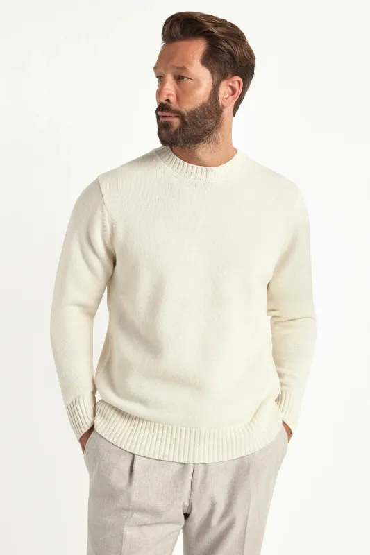Cream merino crewneck - Made in Italy sold by Pini Parma