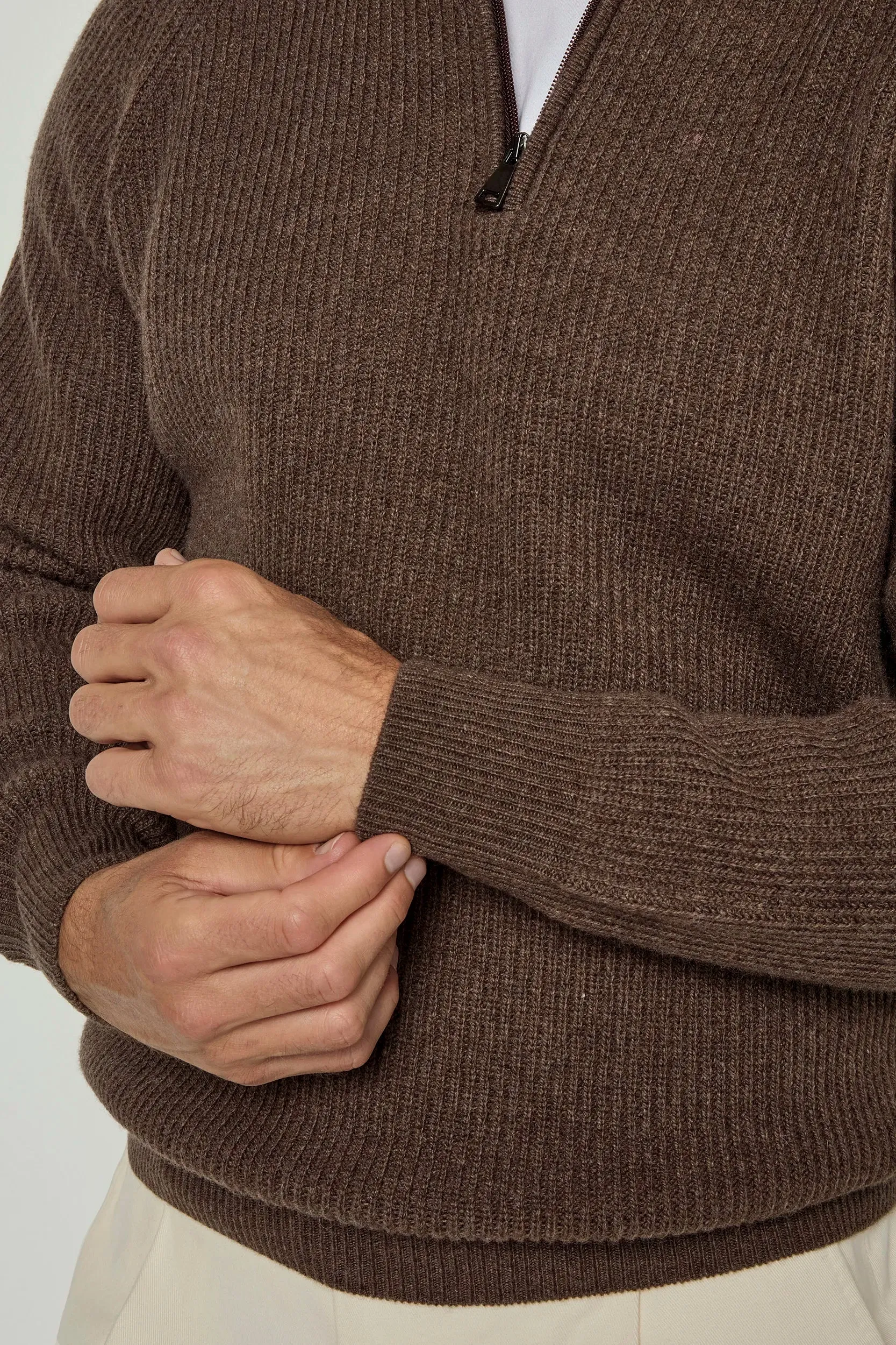 Brown cashmere blend ribbed half zip - Made in Italy sold by Pini Parma product image thumbnail 2