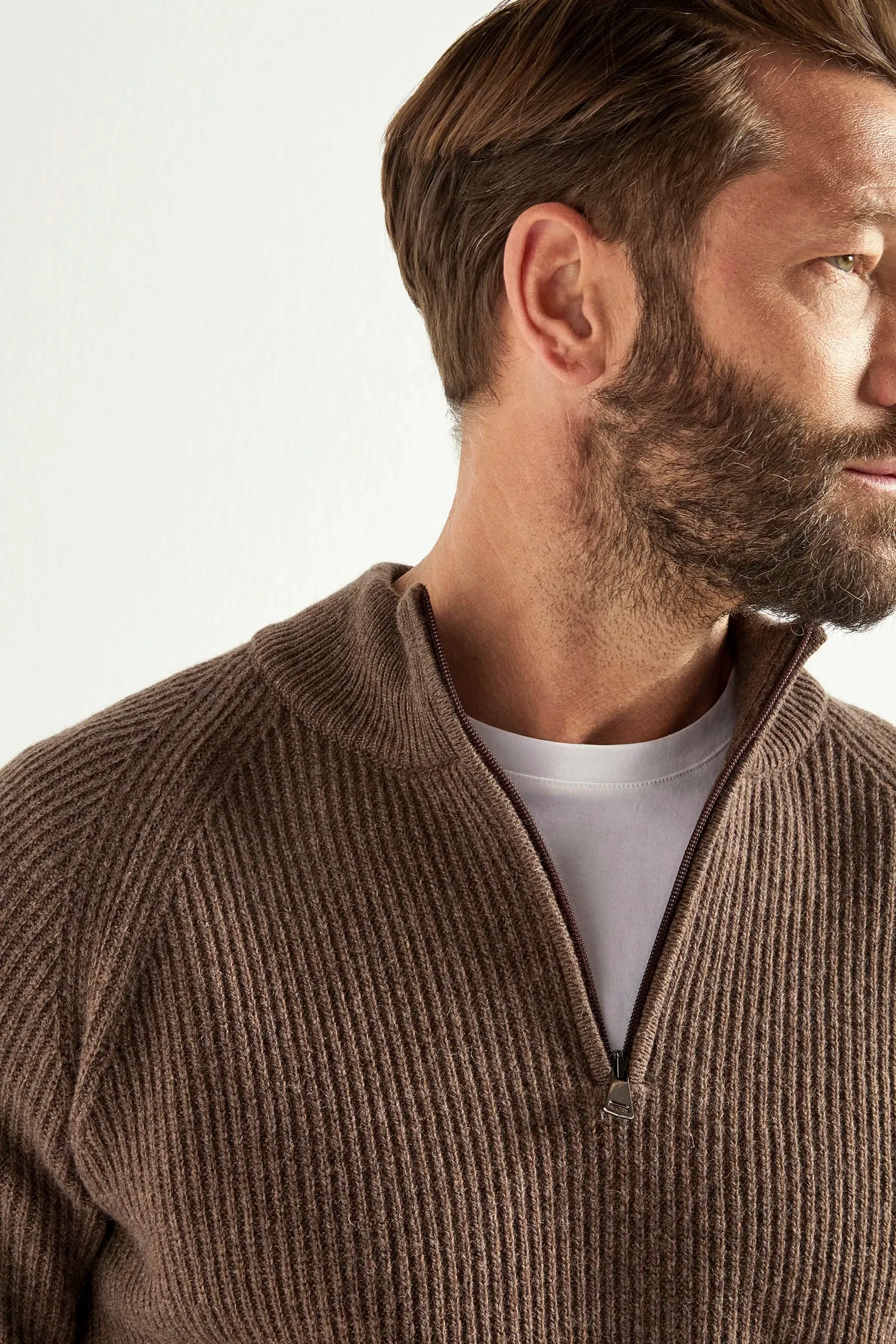 Brown cashmere blend ribbed half zip - Made in Italy sold by Pini Parma product image thumbnail 5