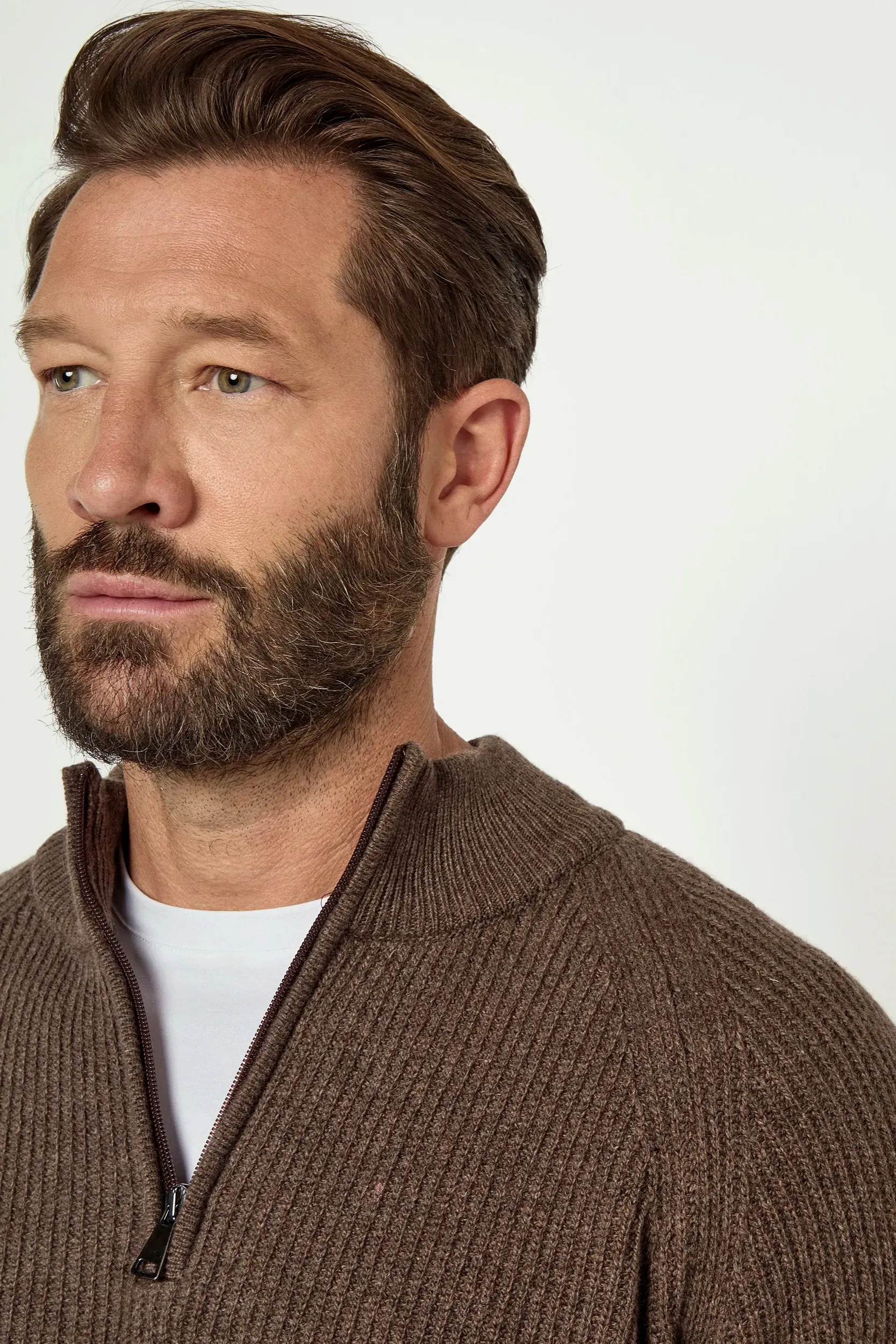 Brown cashmere blend ribbed half zip - Made in Italy sold by Pini Parma product image thumbnail 3