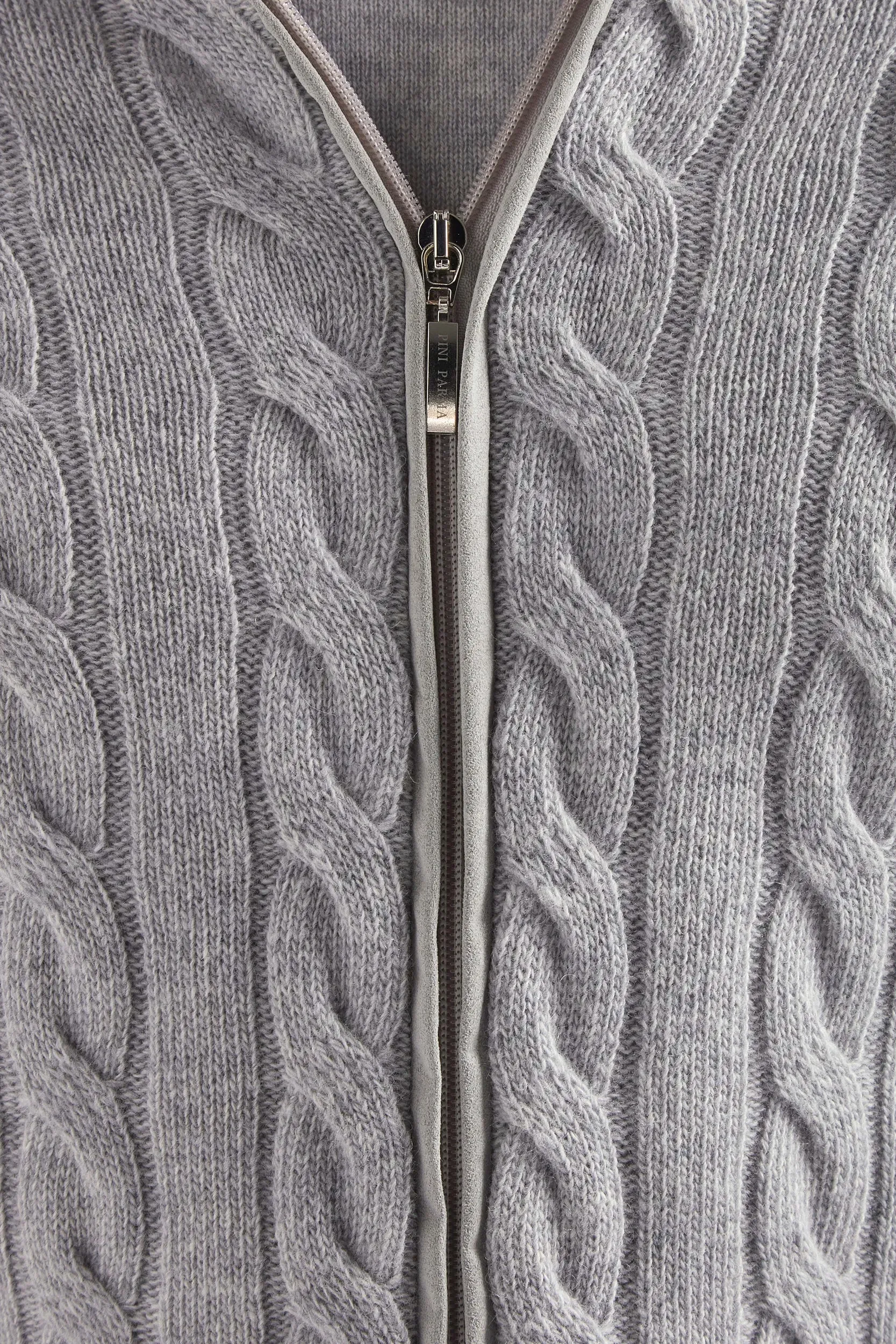 Light grey cable knit cashmere blend full zip – Made in Italy sold by Pini Parma product image thumbnail 2