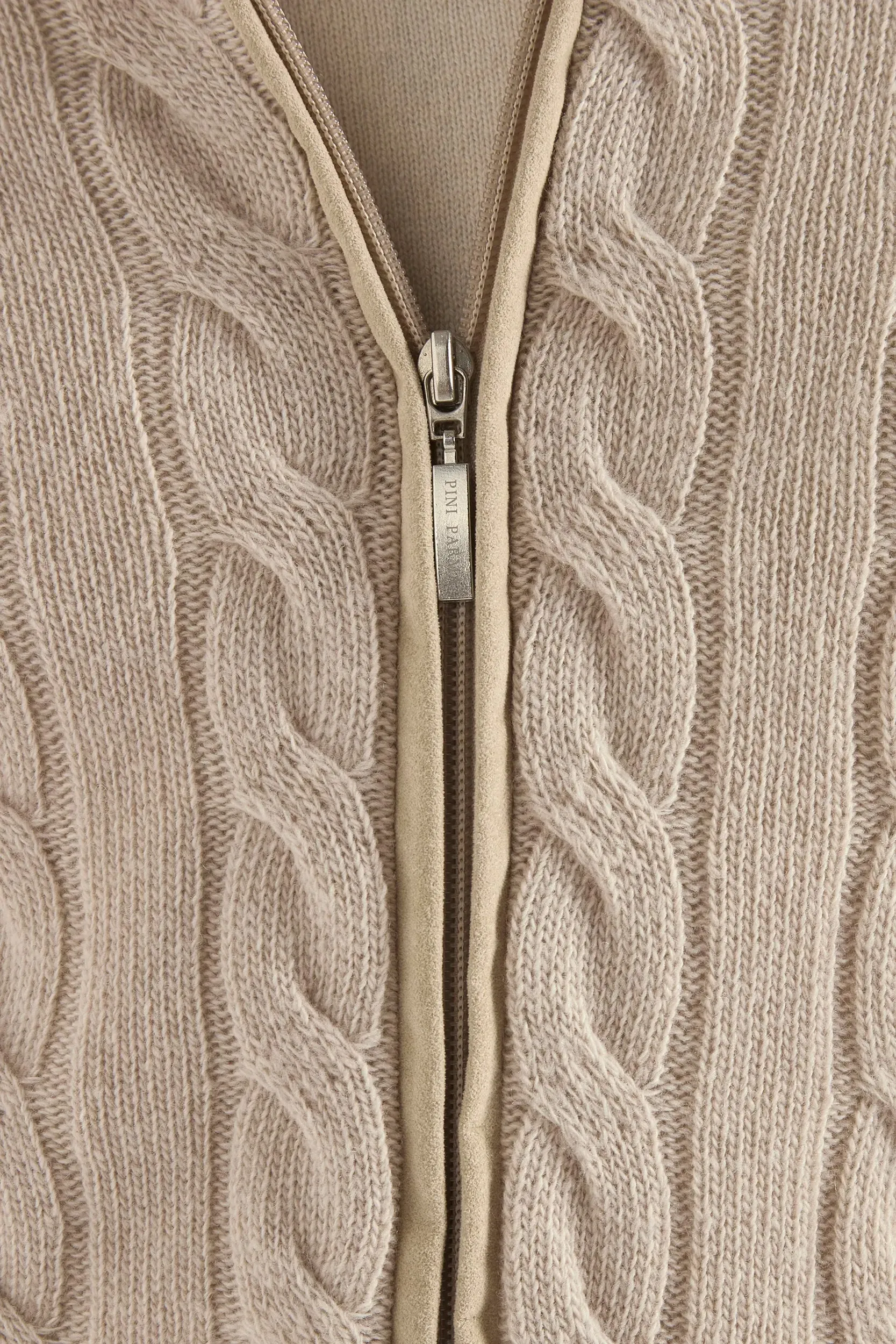 Beige cable knit cashmere blend full zip – Made in Italy sold by Pini Parma product image thumbnail 2
