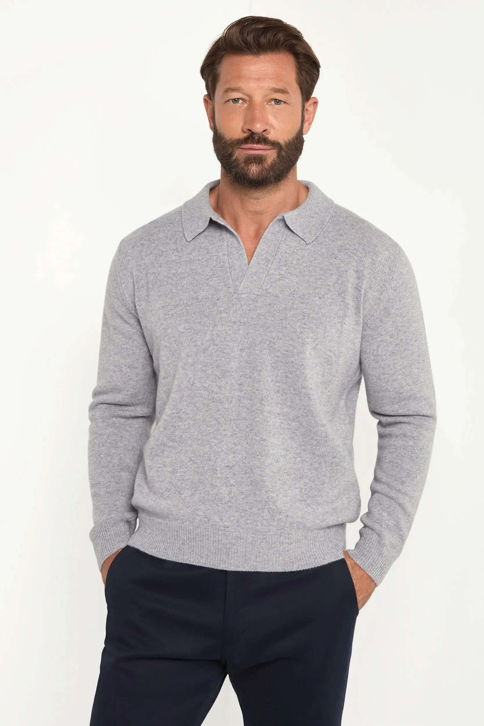 Grey wool polo - Made in Italy sold by Pini Parma