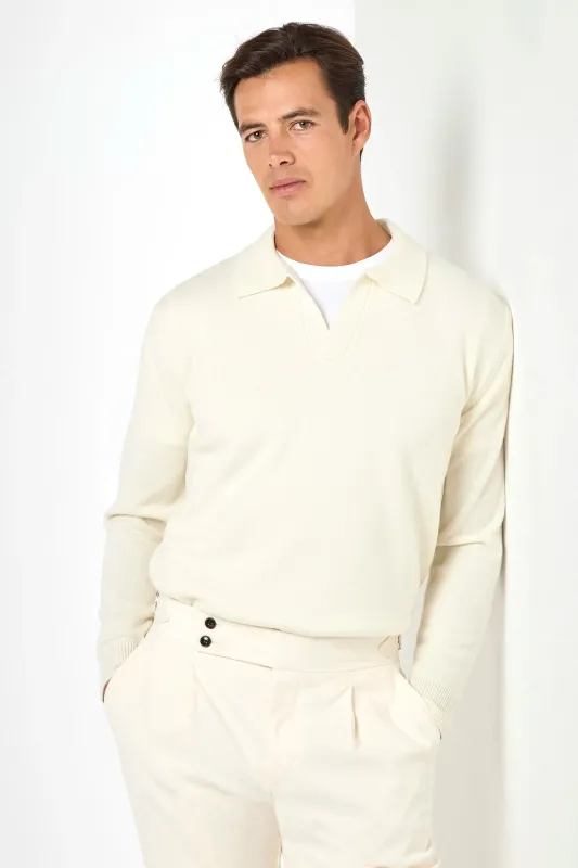 White wool polo - Made in Italy sold by Pini Parma
