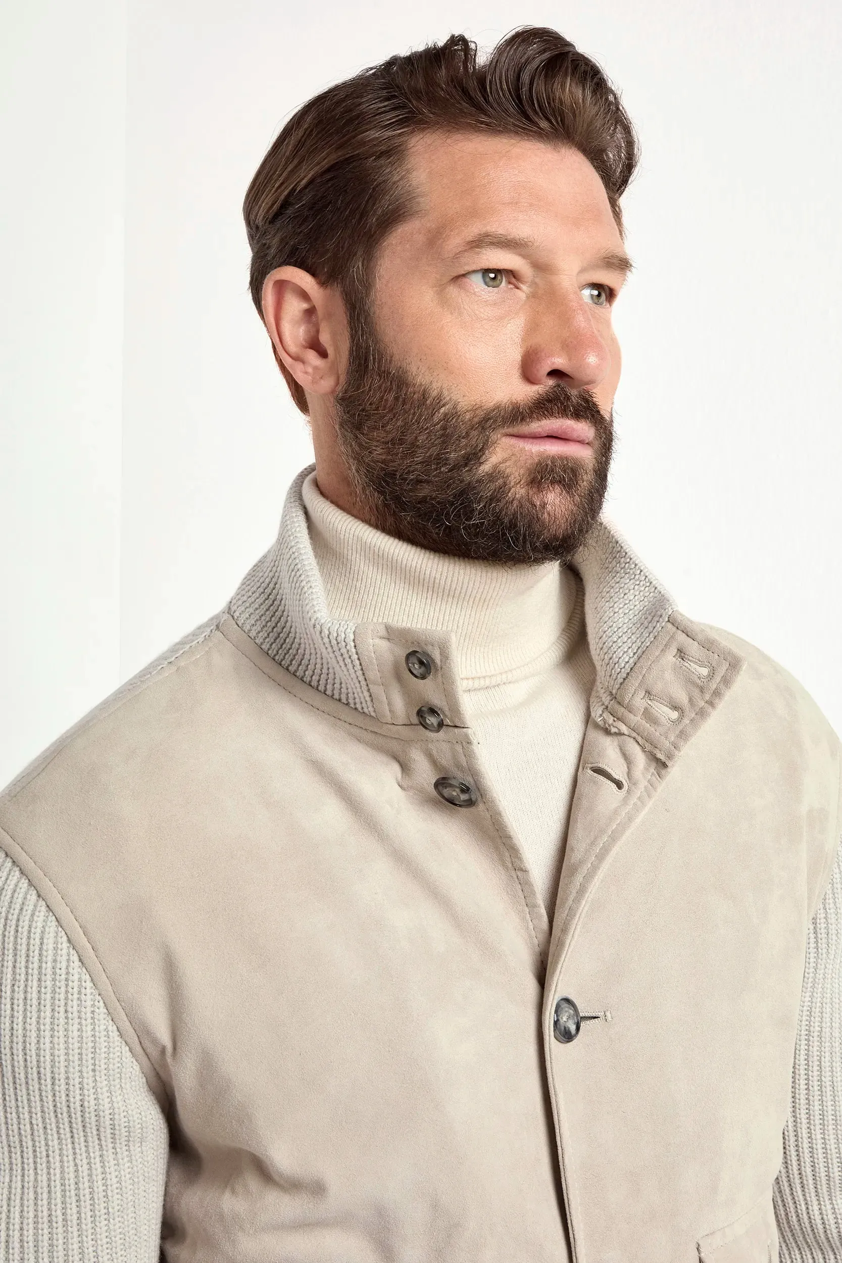 Beige suede and knit bomber - Made in Italy sold by Pini Parma product image thumbnail 2