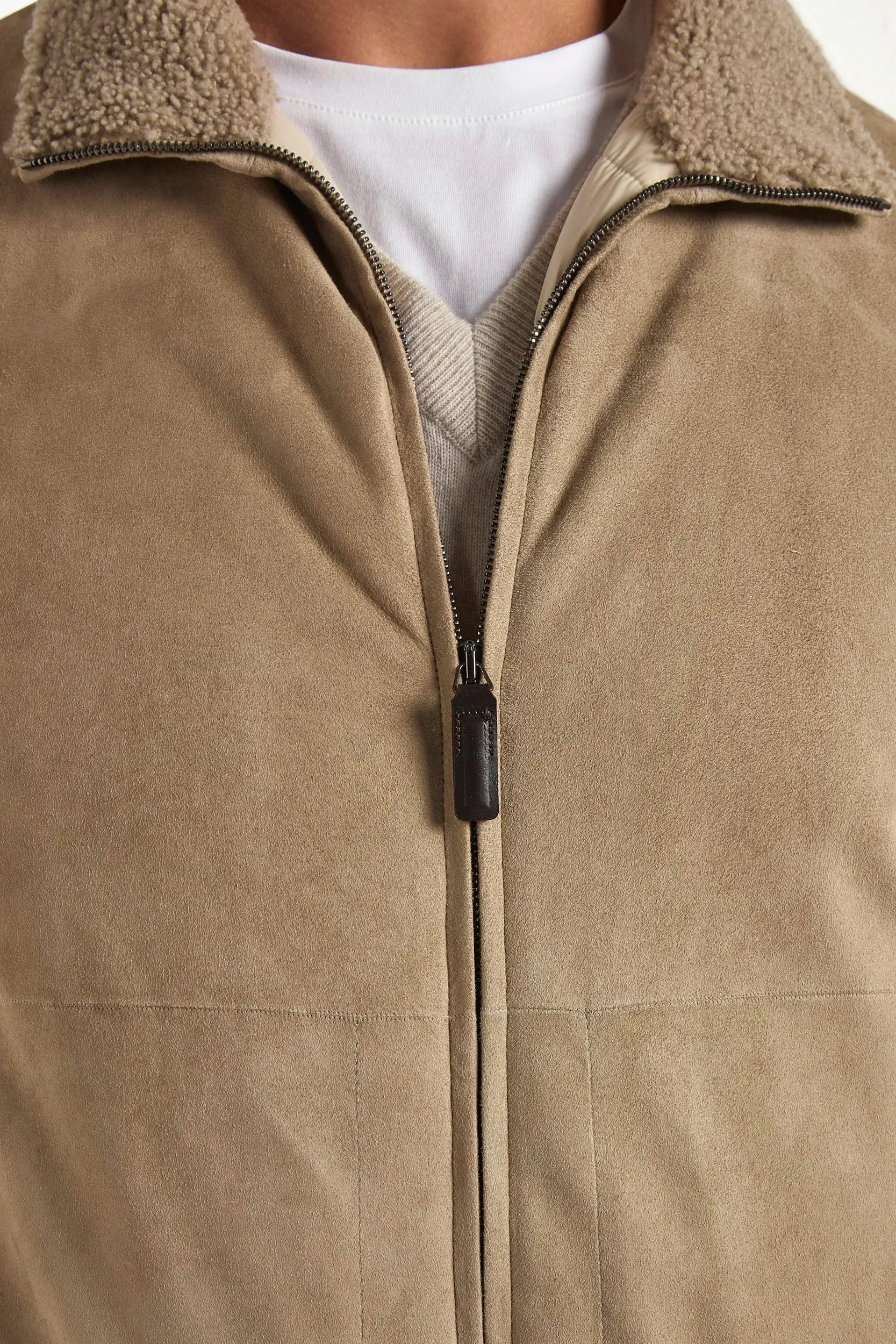 Taupe suede bomber with shearling collar - Made in Italy sold by Pini Parma product image thumbnail 3