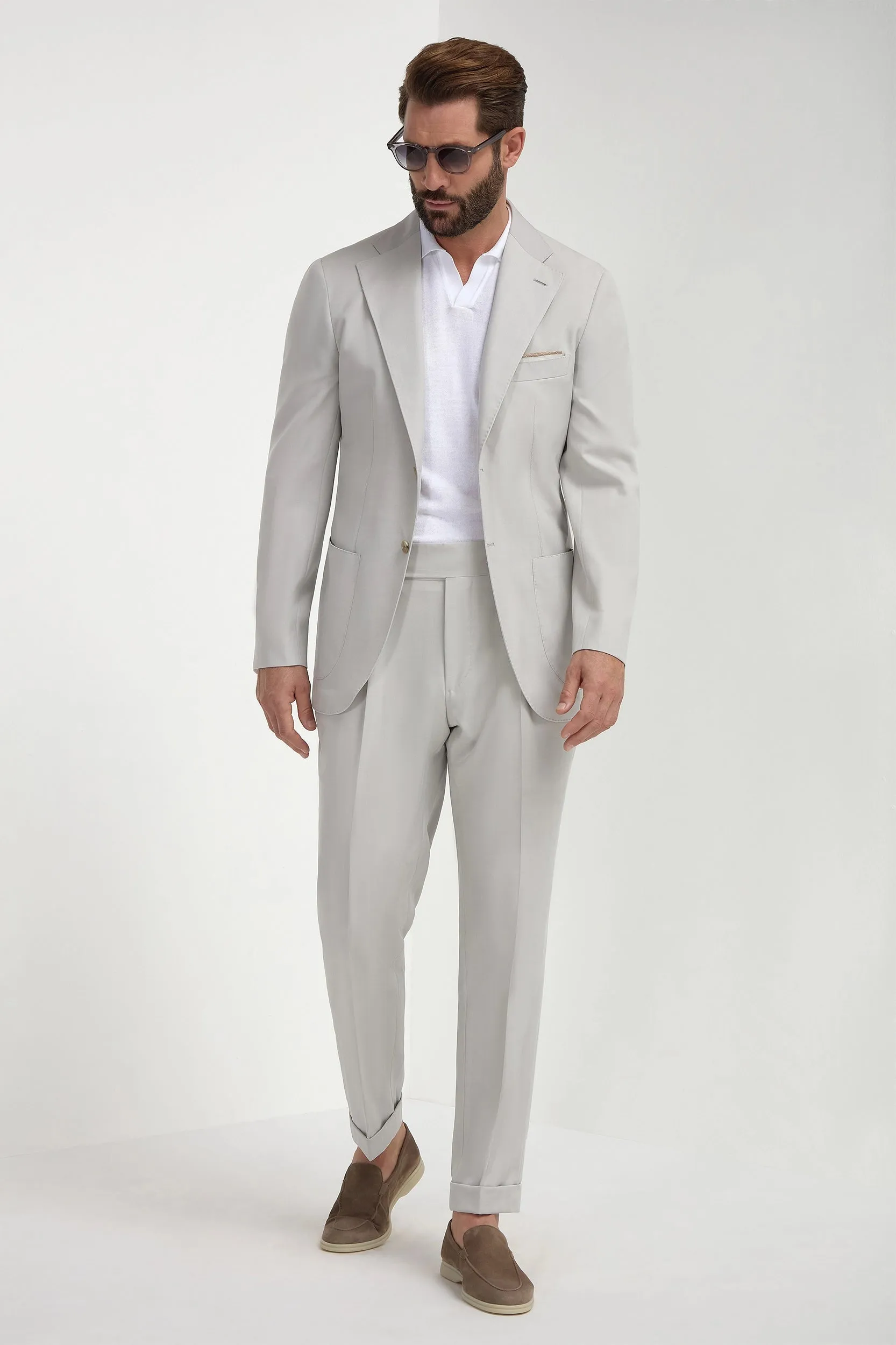 Stone herringbone suit - Made in Italy sold by Pini Parma
