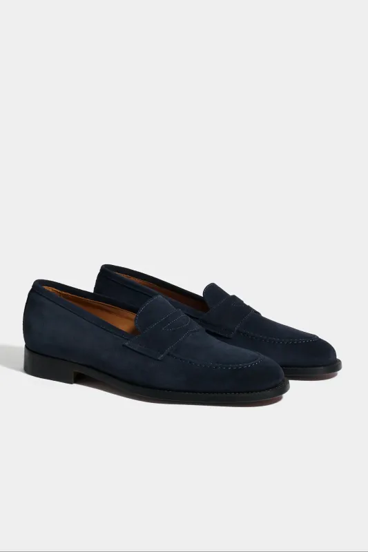 Blue suede penny loafers - Made in Italy sold by Pini Parma