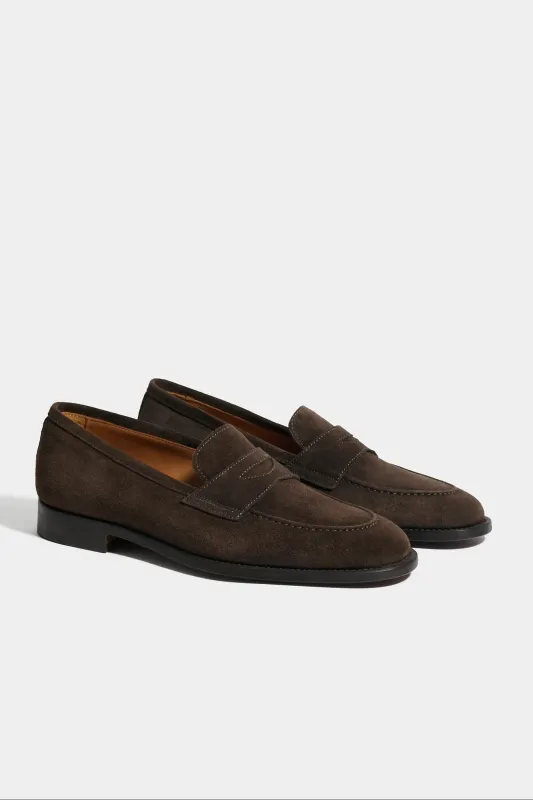Brown suede penny loafers - Made in Italy sold by Pini Parma