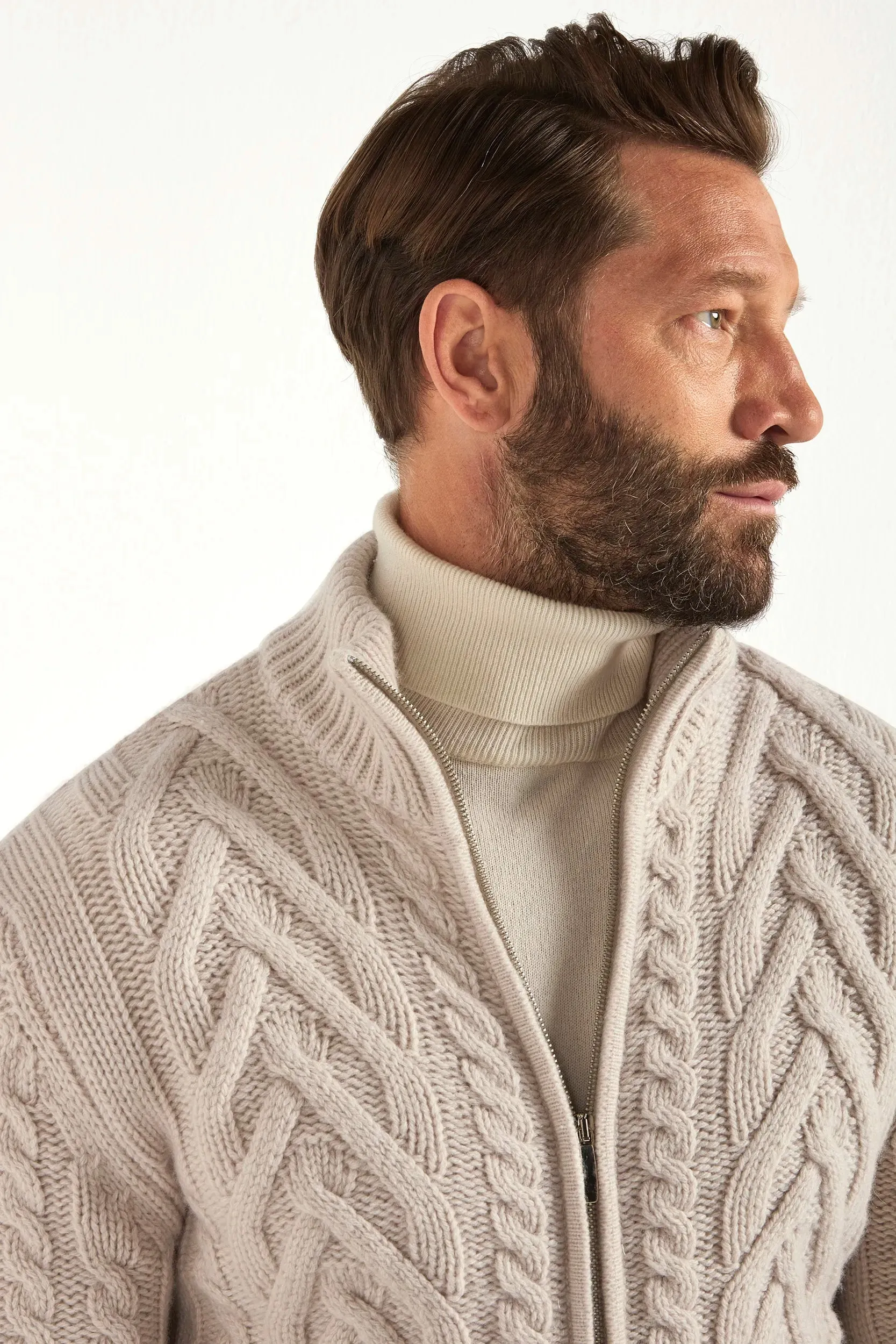 Sand jacquard full zip cardigan - Made in Italy sold by Pini Parma product image thumbnail 3