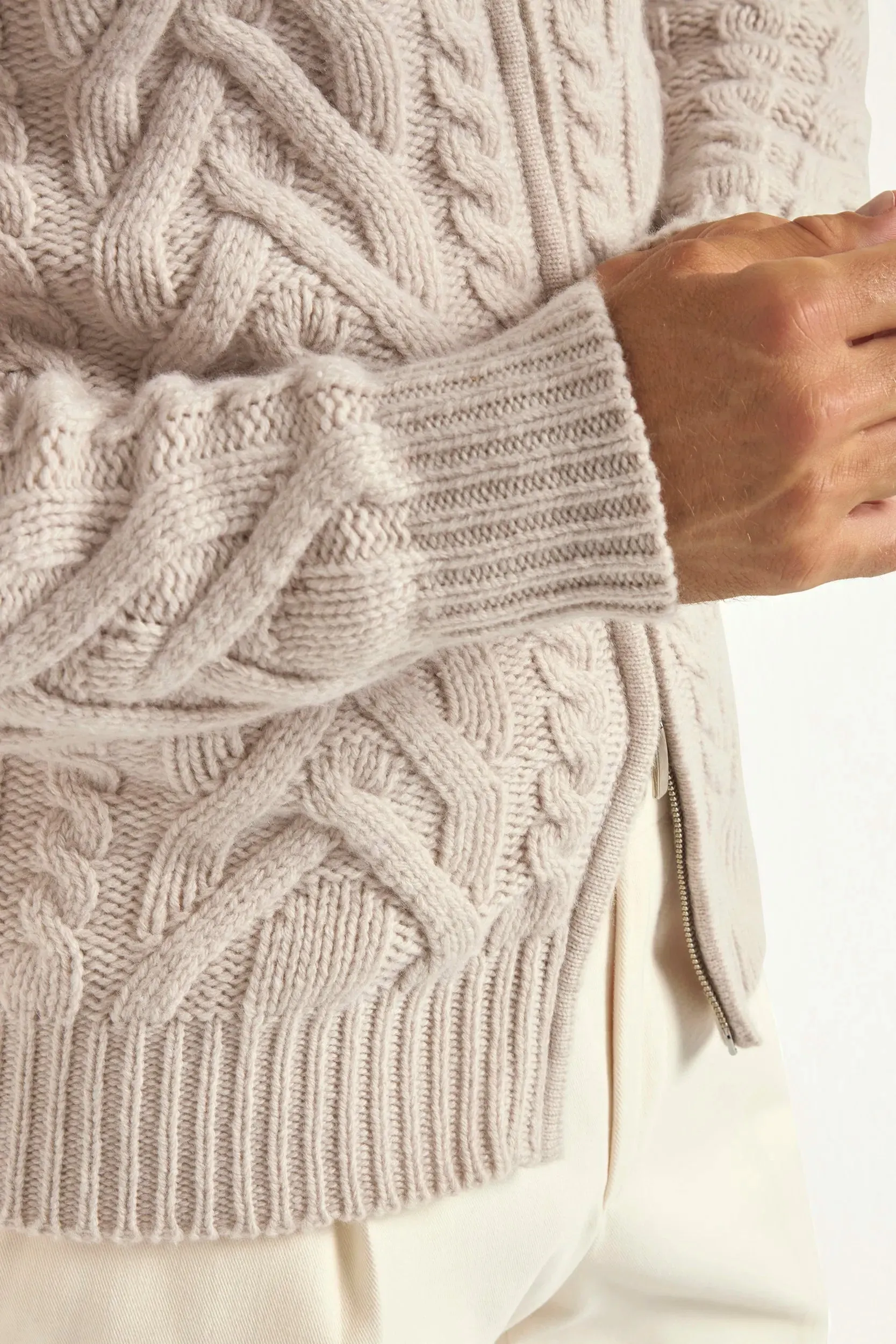 Sand jacquard full zip cardigan - Made in Italy sold by Pini Parma product image thumbnail 4