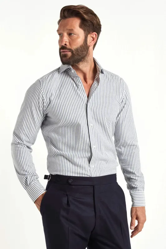 Blue striped cotton and cashmere shirt - Made in Italy sold by Pini Parma