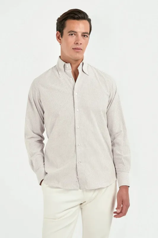 Plum striped brushed cotton button down shirt - Made In Italy sold by Pini Parma