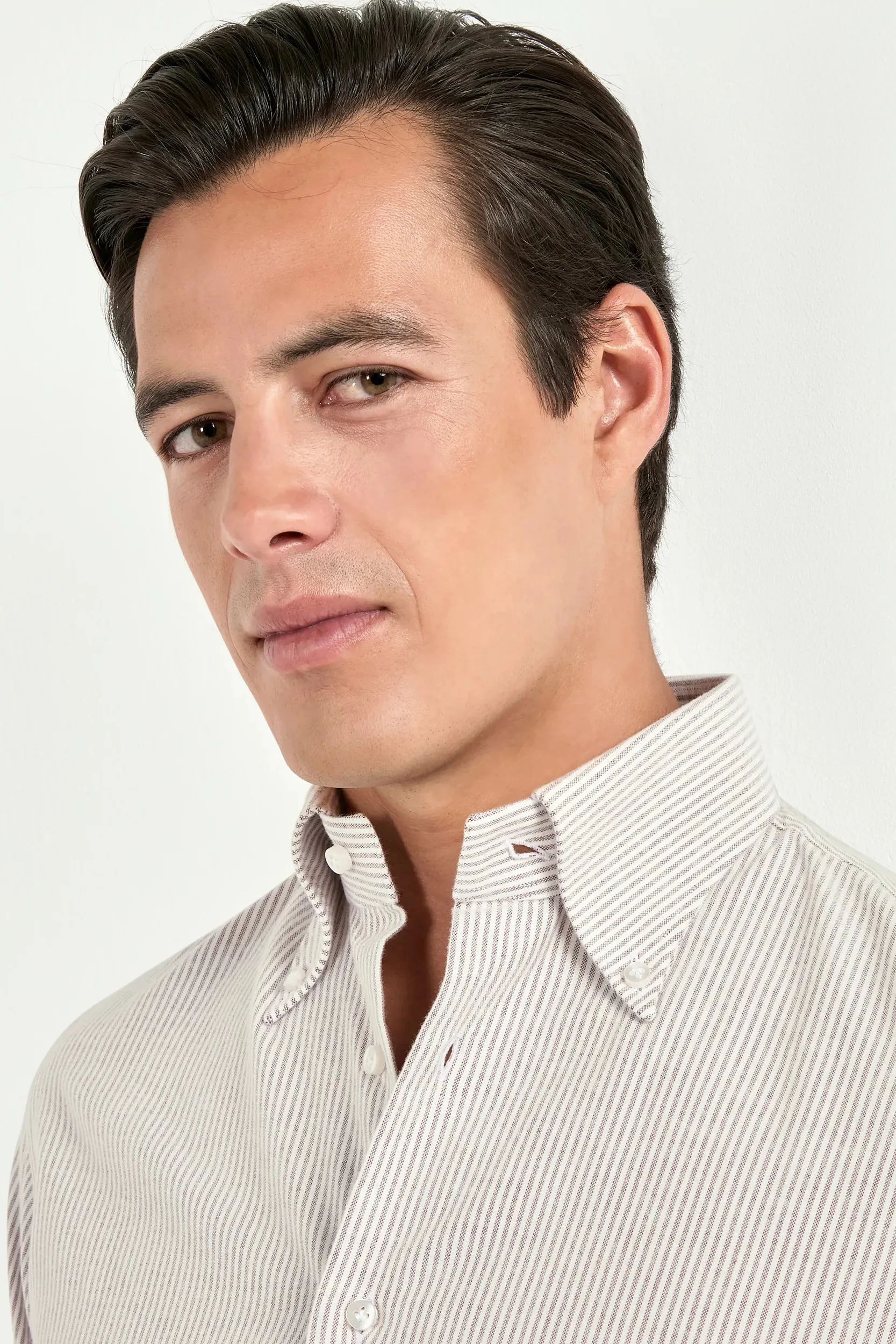 Plum striped brushed cotton button down shirt - Made In Italy sold by Pini Parma product image thumbnail 3
