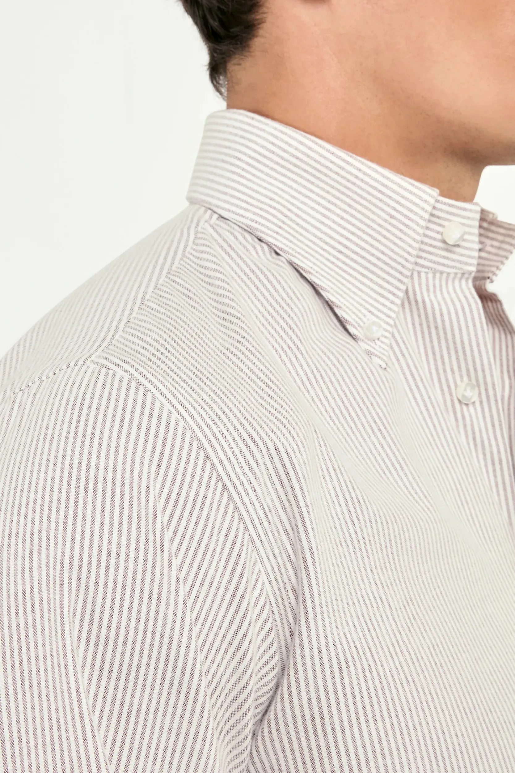 Plum striped brushed cotton button down shirt - Made In Italy sold by Pini Parma product image thumbnail 2