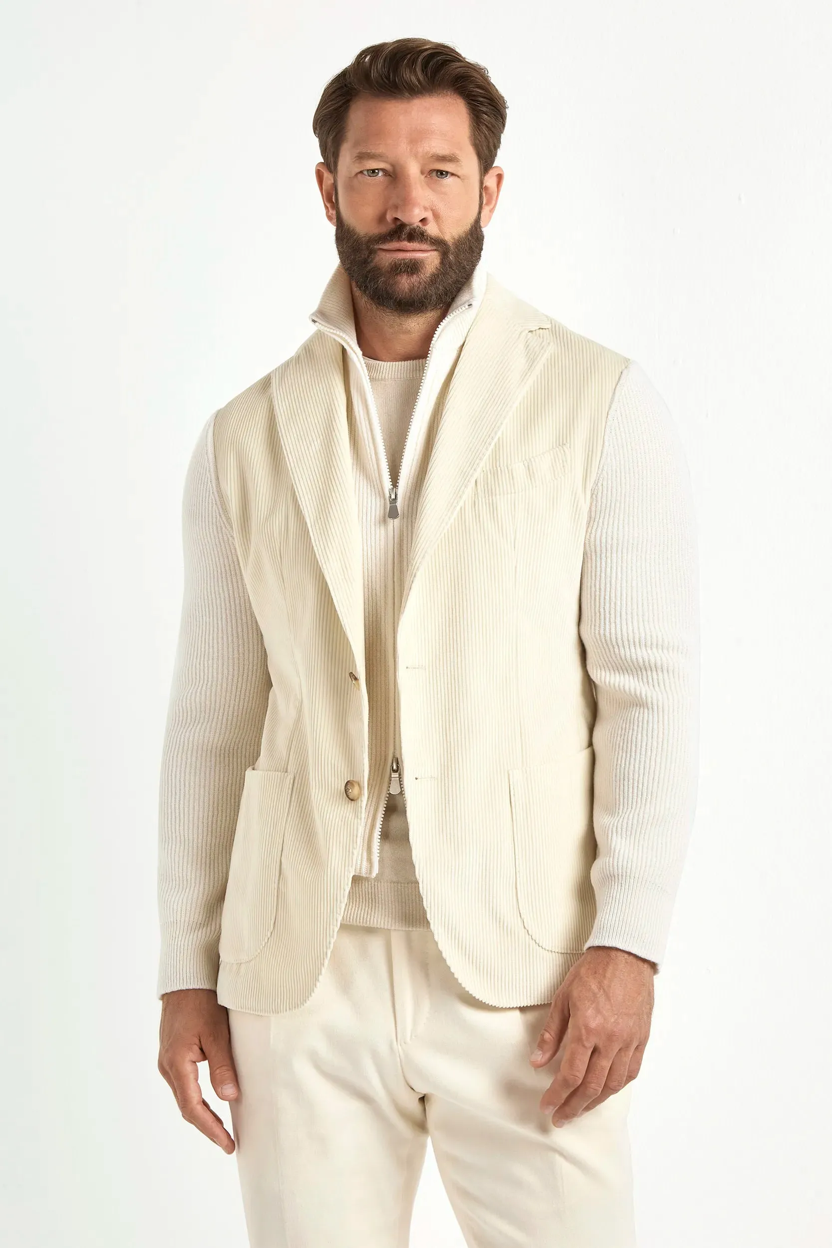 White corduroy and knit jacket - Made in Italy sold by Pini Parma