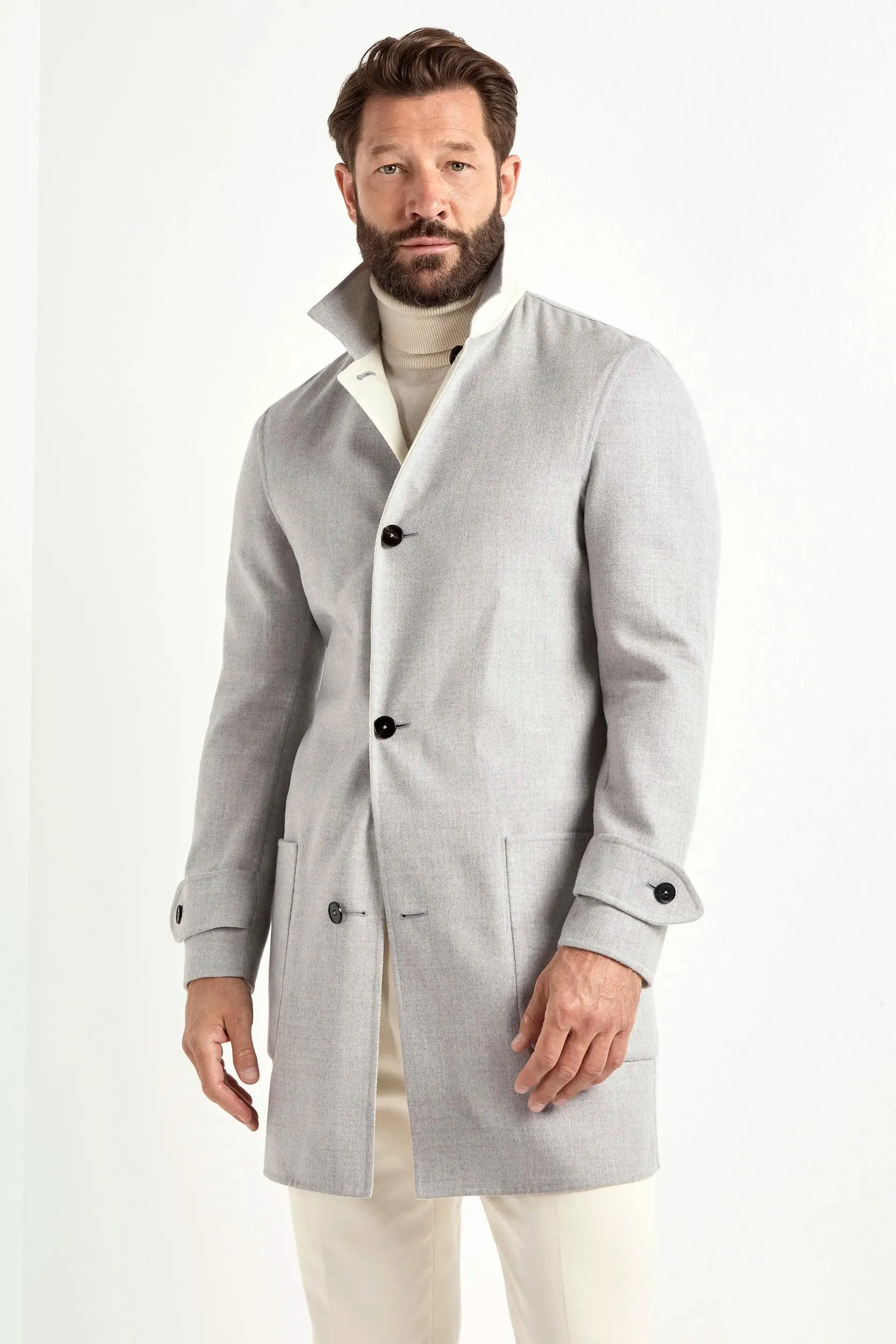 Light grey and white reversible coat - Made in Italy sold by Pini Parma product image thumbnail 3