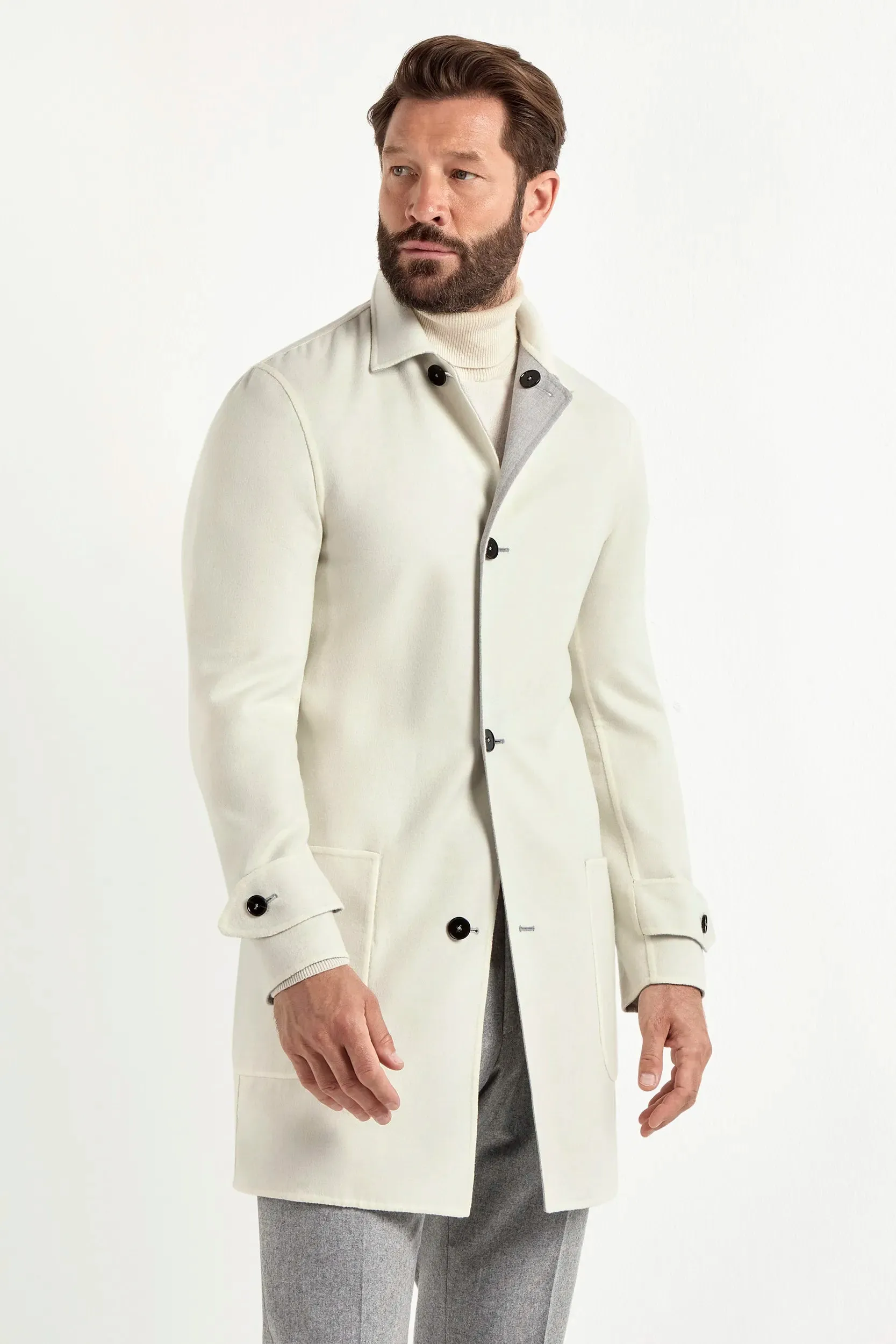 Light grey and white reversible coat - Made in Italy sold by Pini Parma product image thumbnail 2