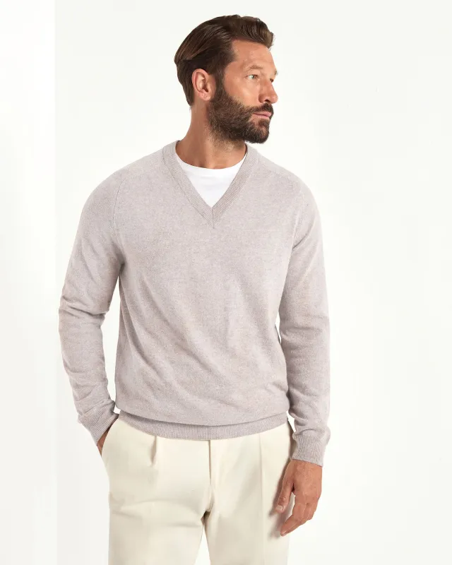 Sand v-neck sweater - Made in Italy sold by Pini Parma