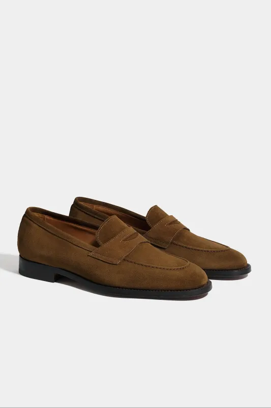 Cognac suede penny loafers - Made in Italy sold by Pini Parma