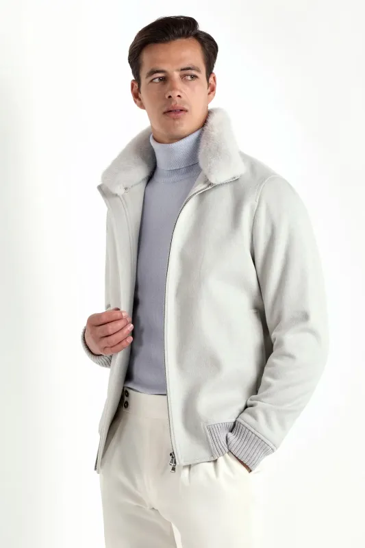 Off-white mink collar bomber - Made in Italy sold by Pini Parma