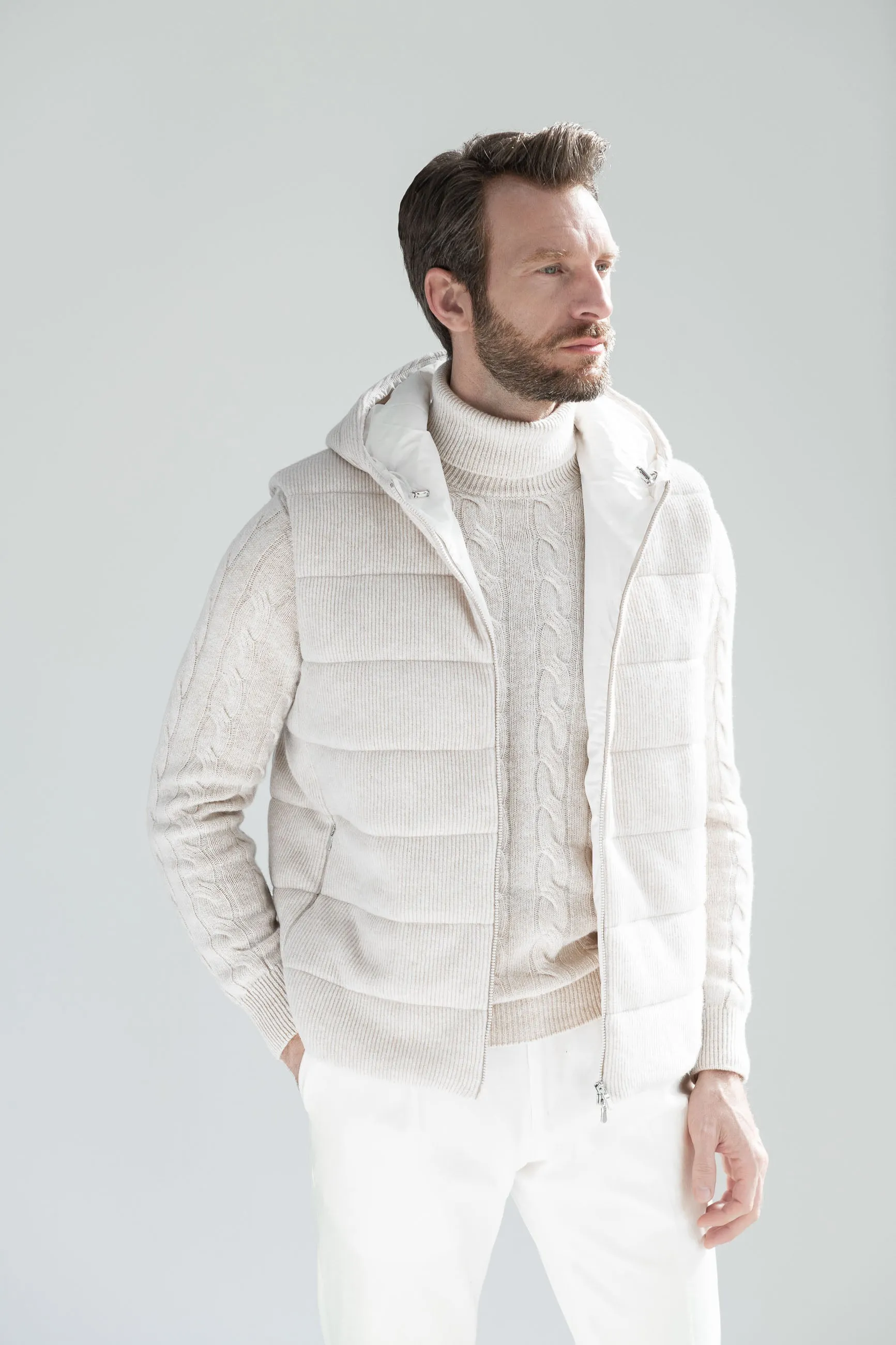 Sand ribbed cashmere blend vest - Made in Italy sold by Pini Parma