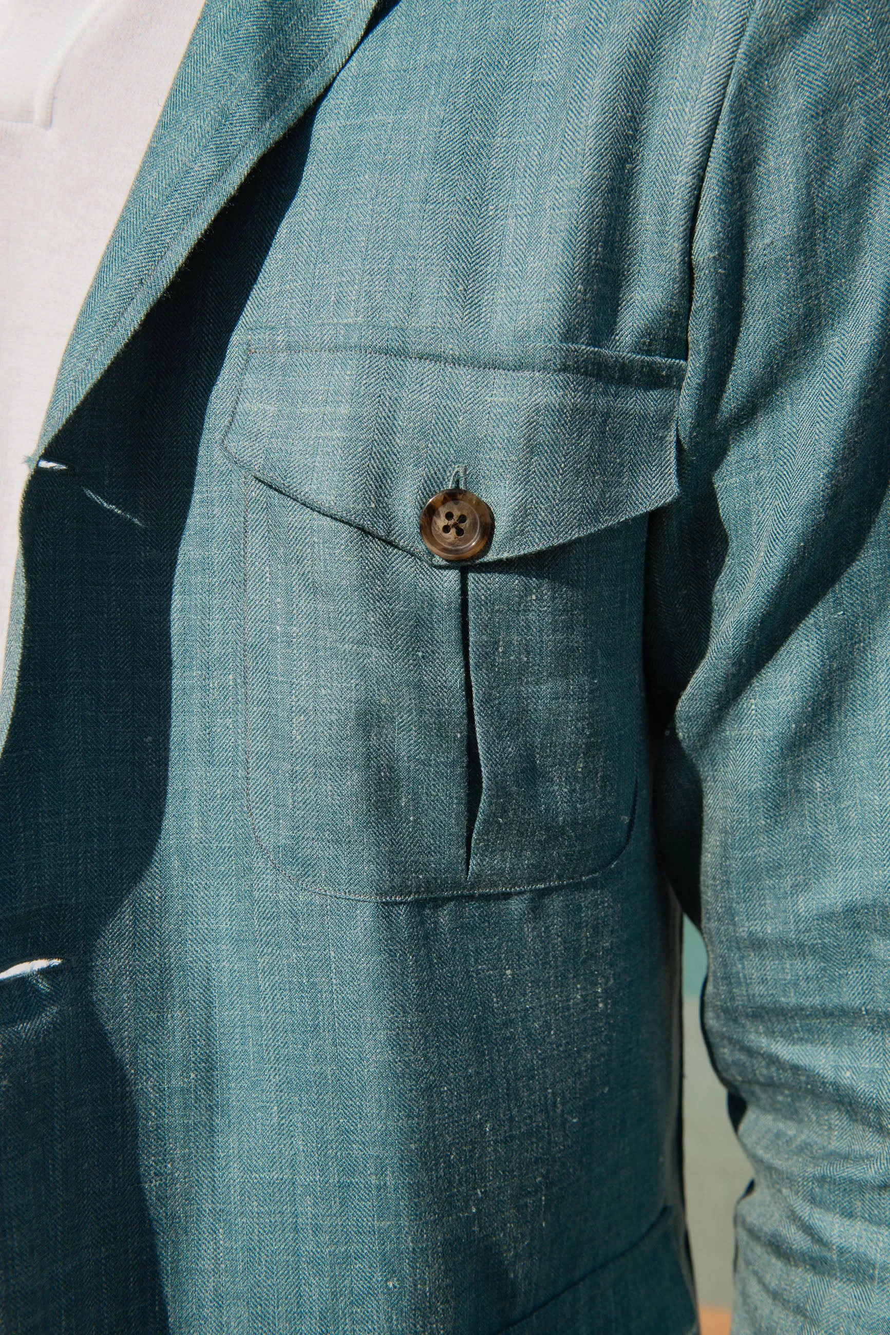 Water green Safari Jacket in wool silk and linen – Made in Italy sold by Pini Parma product image thumbnail 2