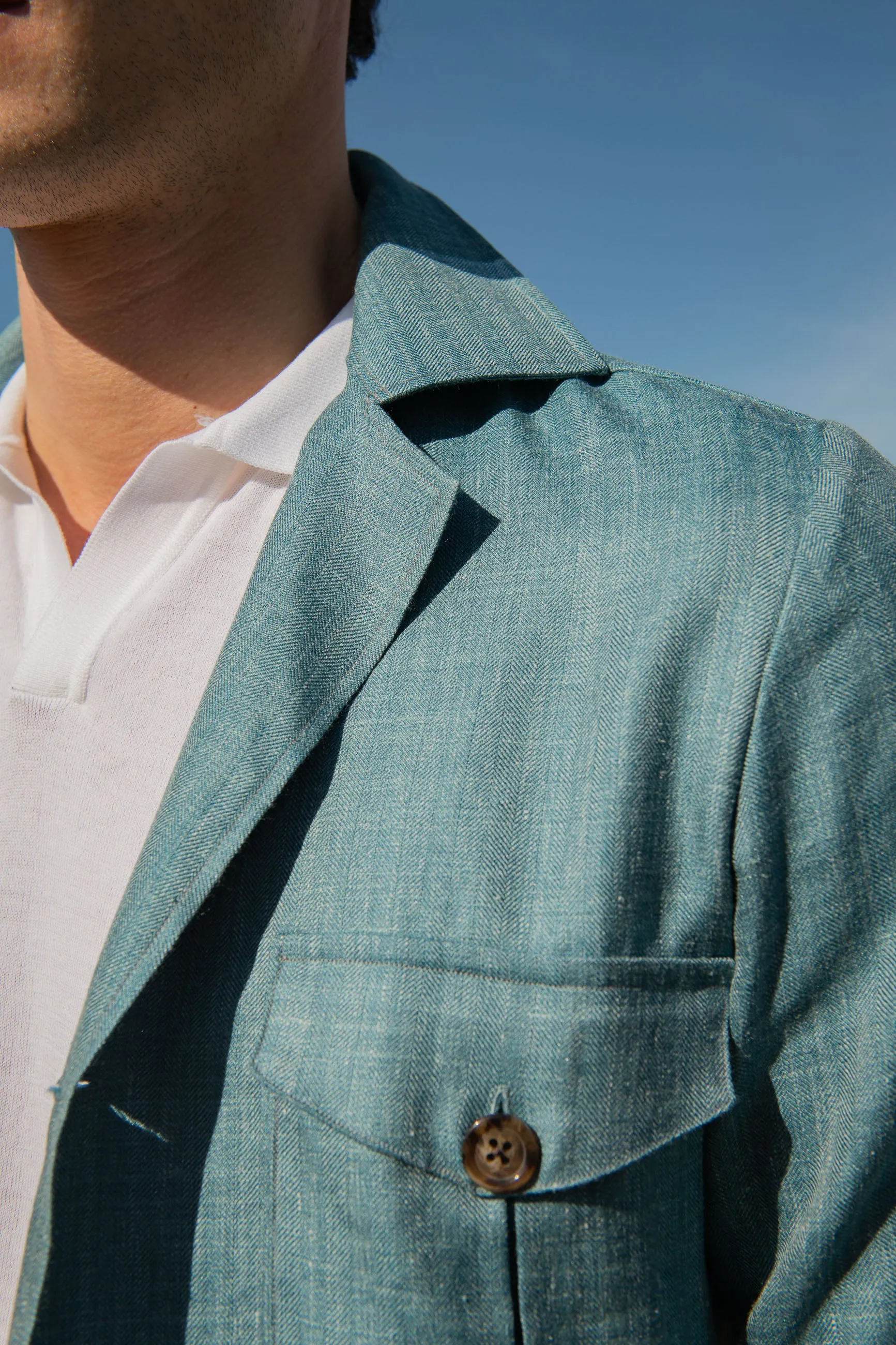 Water green Safari Jacket in wool silk and linen – Made in Italy sold by Pini Parma product image thumbnail 3